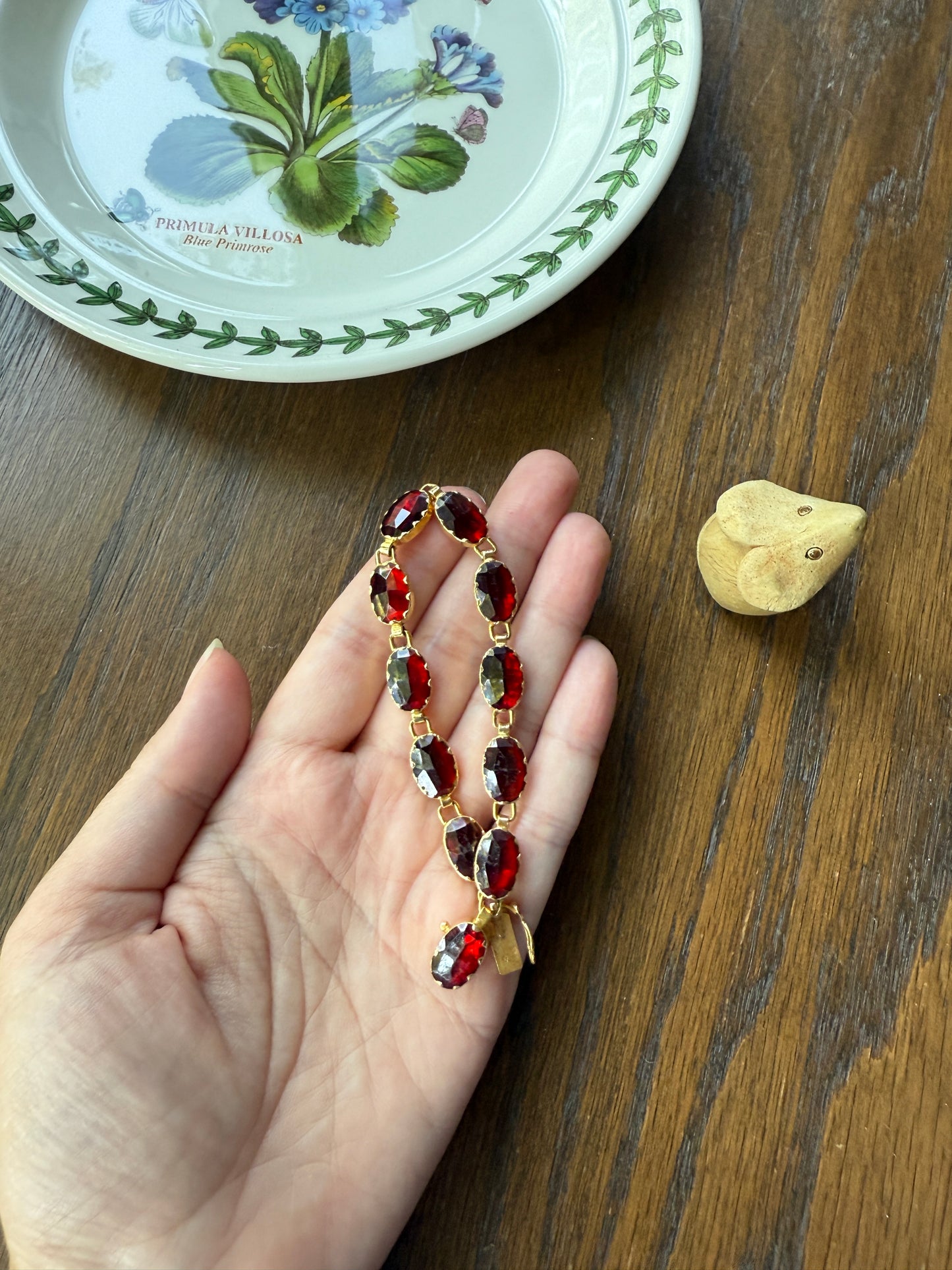 Vintage French Perpignan GARNET Riviere Eternity Bracelet 18k Gold Large Oval Bezel Set Rose Cut Closed Back Glowing Crimson Red Riviera