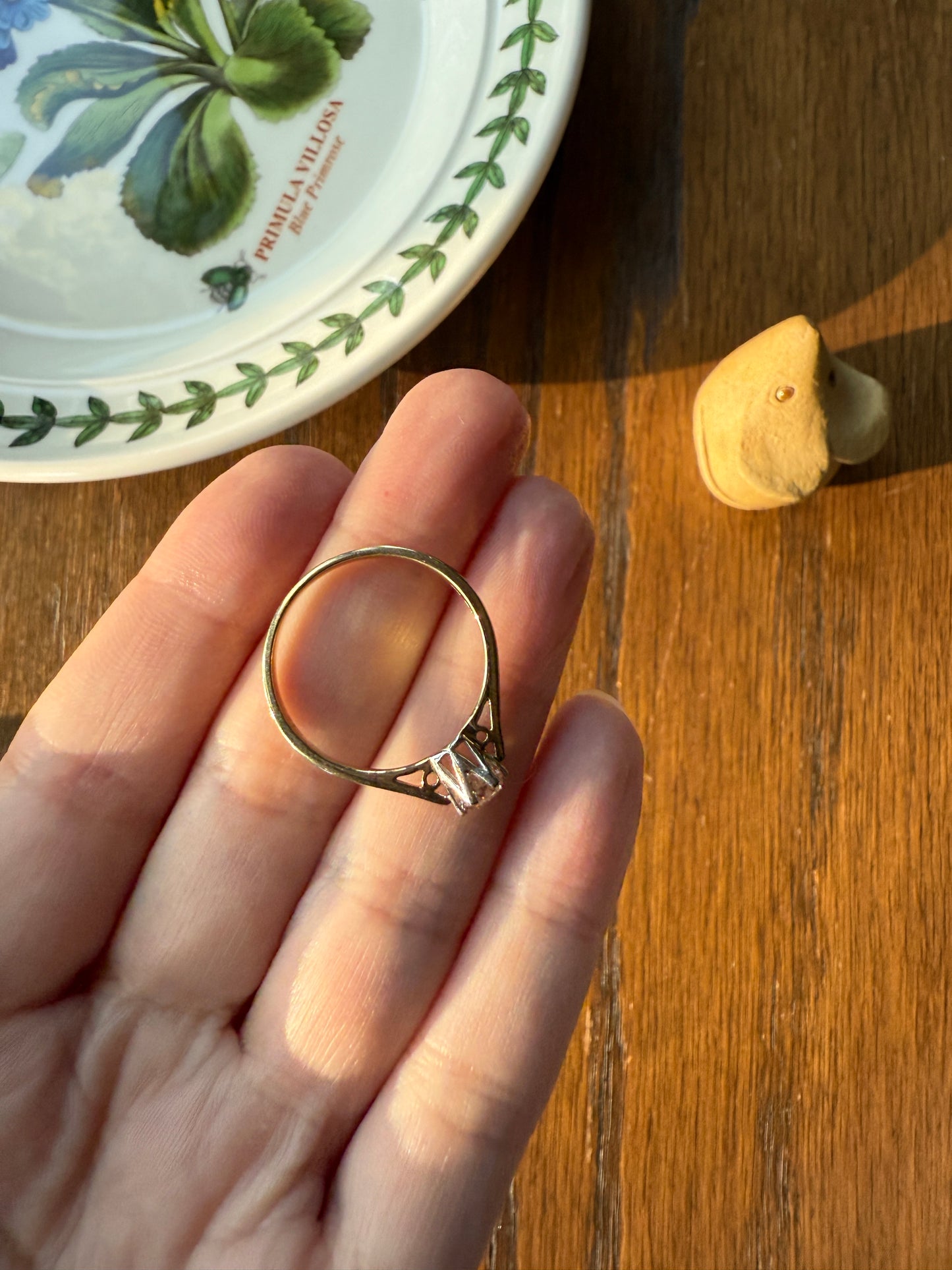 CHAMPAGNE Vintage Natural DIAMOND .3 Carat Fancy Light Brown Ring 9k Gold Wedding Engagement Tall Solitaire Stacker