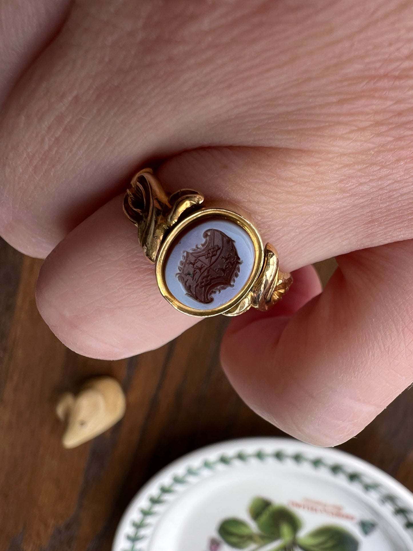 2 For 1!! Intaglio FLIP Ring Antique Spinner Crest Coat of Arms Monogram Carnelian Sardonyx Engraved Stag Shield Signet Ring Victorian