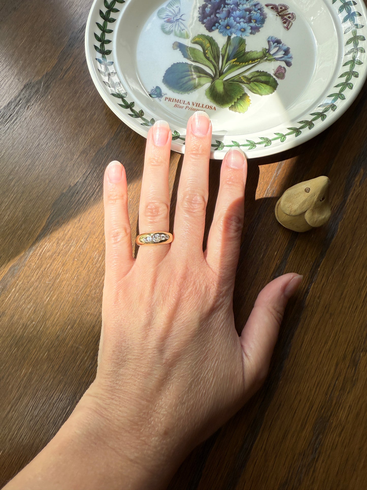 French Vintage .6 Carat Five Stone Ring Antique Old Mine Cut DIAMOND Center Wide Band 18k Gold Solid Stacker Chunky Domed