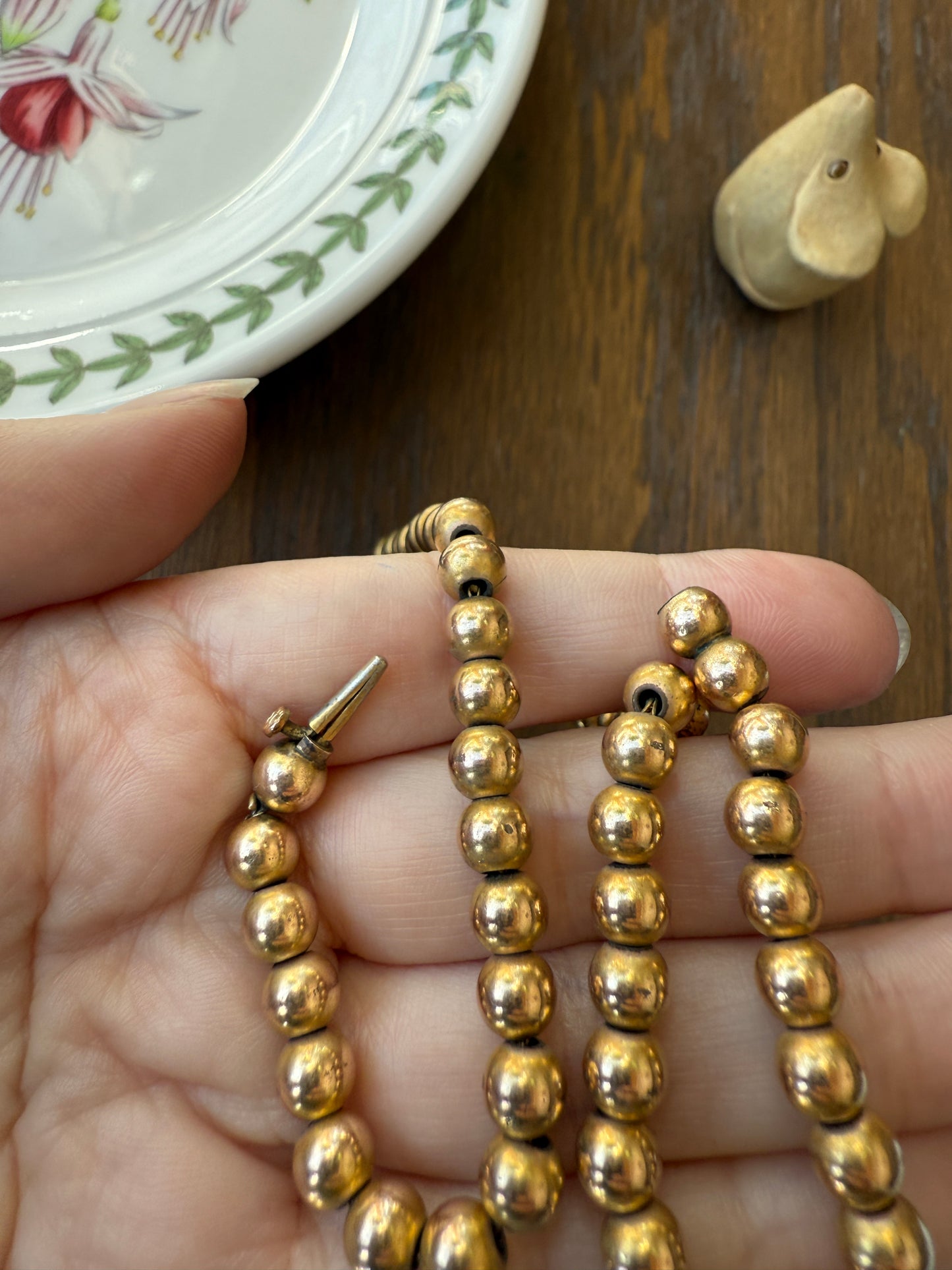 Antique Gold Filled Bead Necklace Chain #8 Medium Uniform Choker 29.9g 14.75"