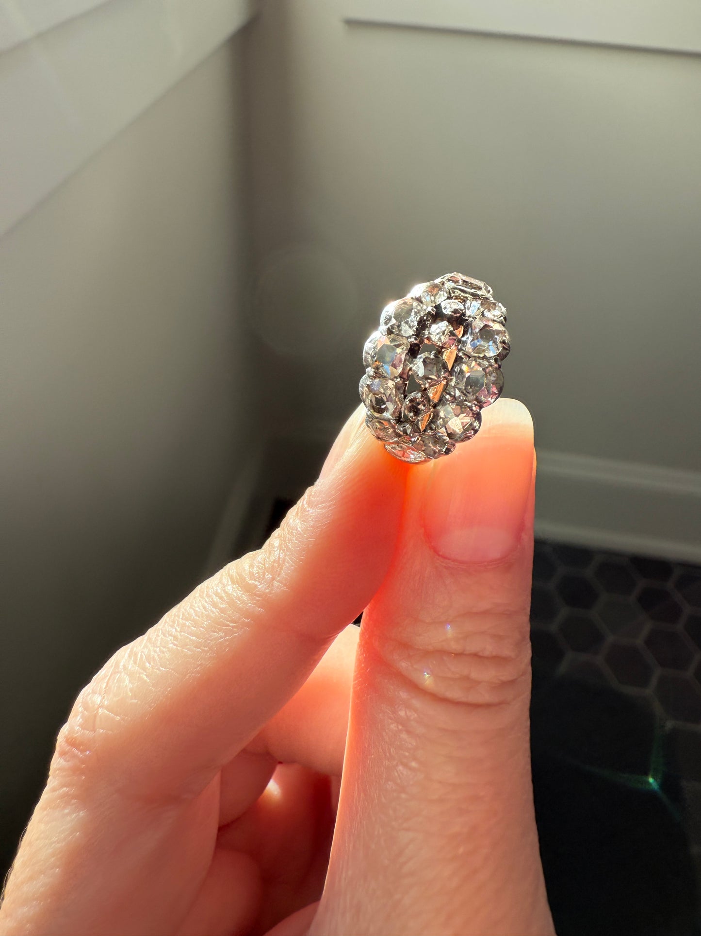 UNIQUE Mixed Old Cut DIAMOND Georgian Era Triple Row Ring Rose Table Old Mine Cut Combo 14k Gold Silver Open Back Stacker Ooak Gift