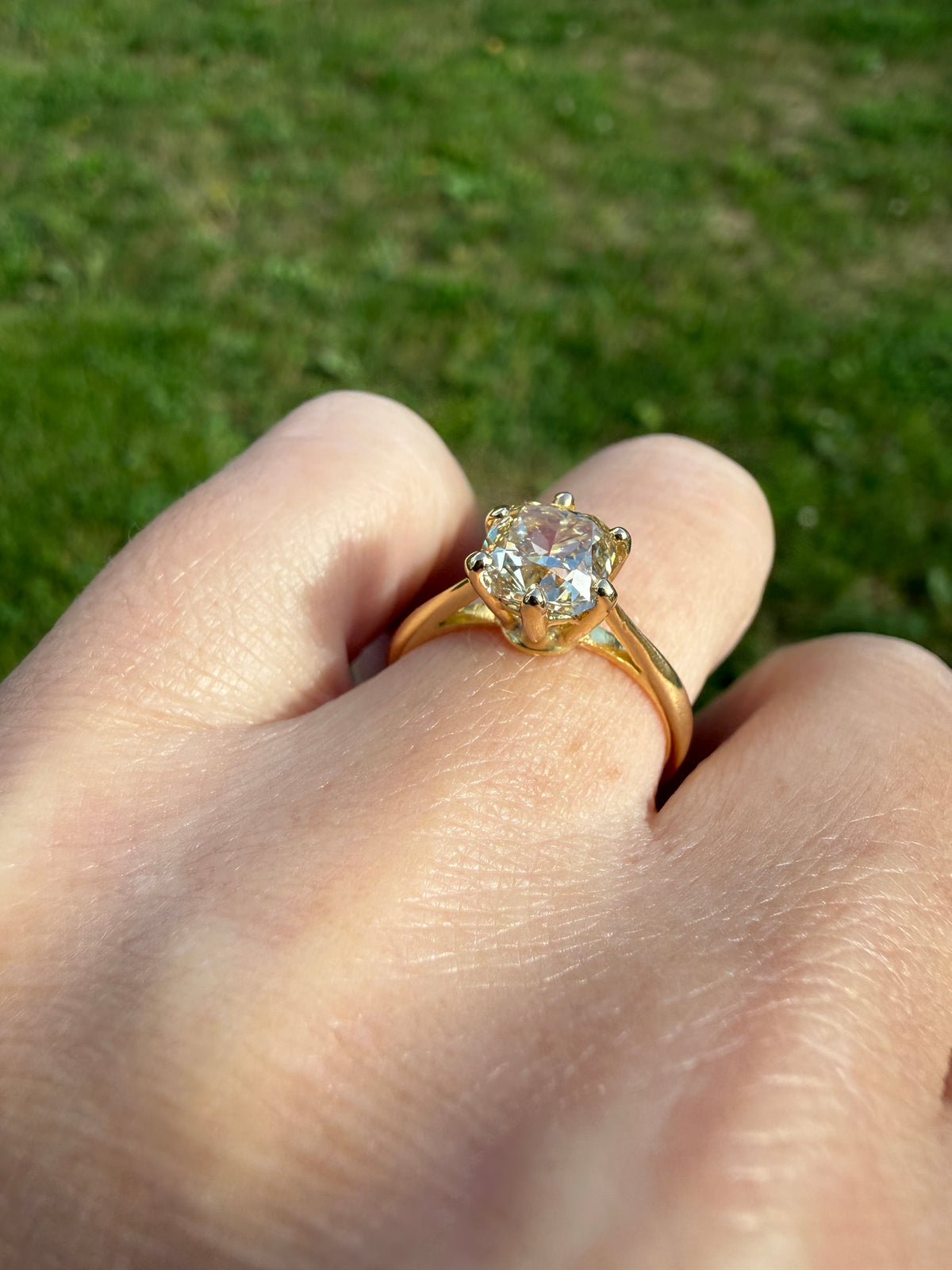 Fancy Brownish Yellow Eye Clean 1.52 Carat Cushion Cut DIAMOND Ring w/ CERT. French Vintage Solitaire 18k Gold Engagement Paris Find