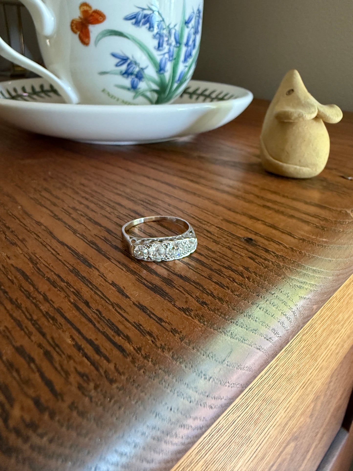 Antique 1.25 Carat Eye Clean Four Stone Old Mine Cut Diamond 18k White Gold French Band