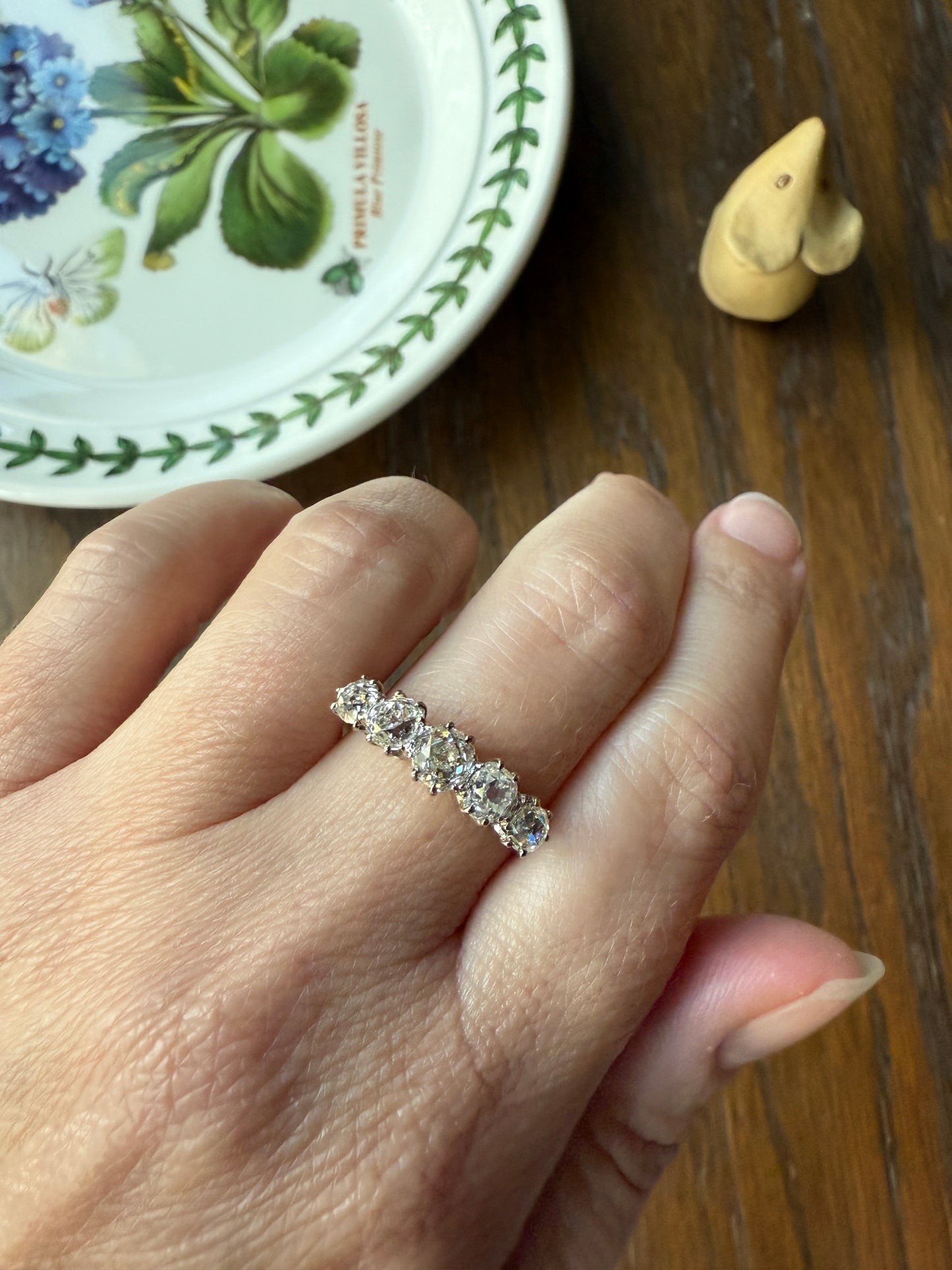 Five Stone Victorian Antique 1.75 CARAT Old Mine Cut DIAMOND Tall Stacker Ring 18k Gold Skinny Band Wedding Anniversary