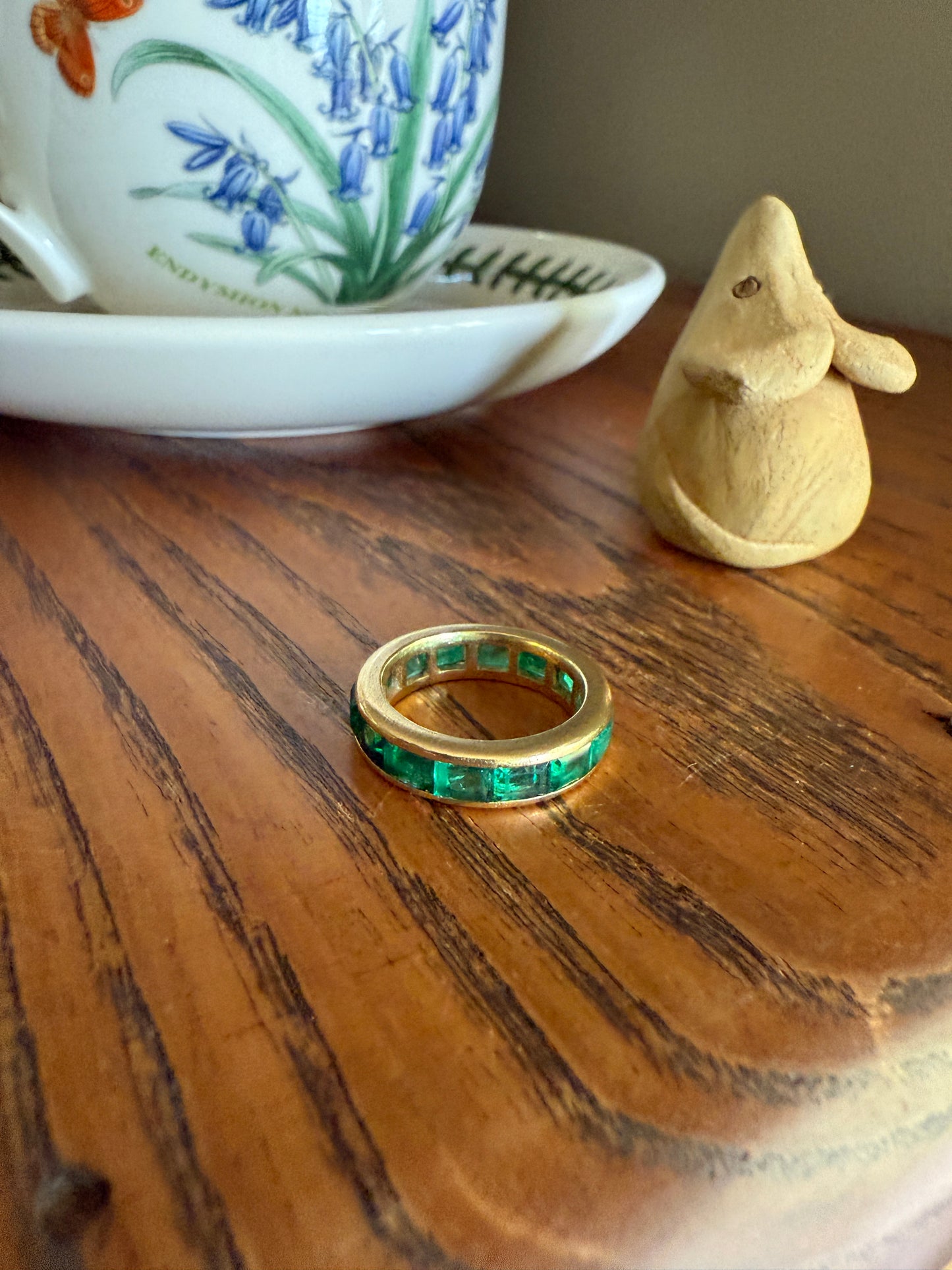 Vintage 5mm Channel Set 14 EMERALD Full ETERNITY Band Ring 18k Gold 2.25 Carat Skinny Line Stacker French Chunky Green