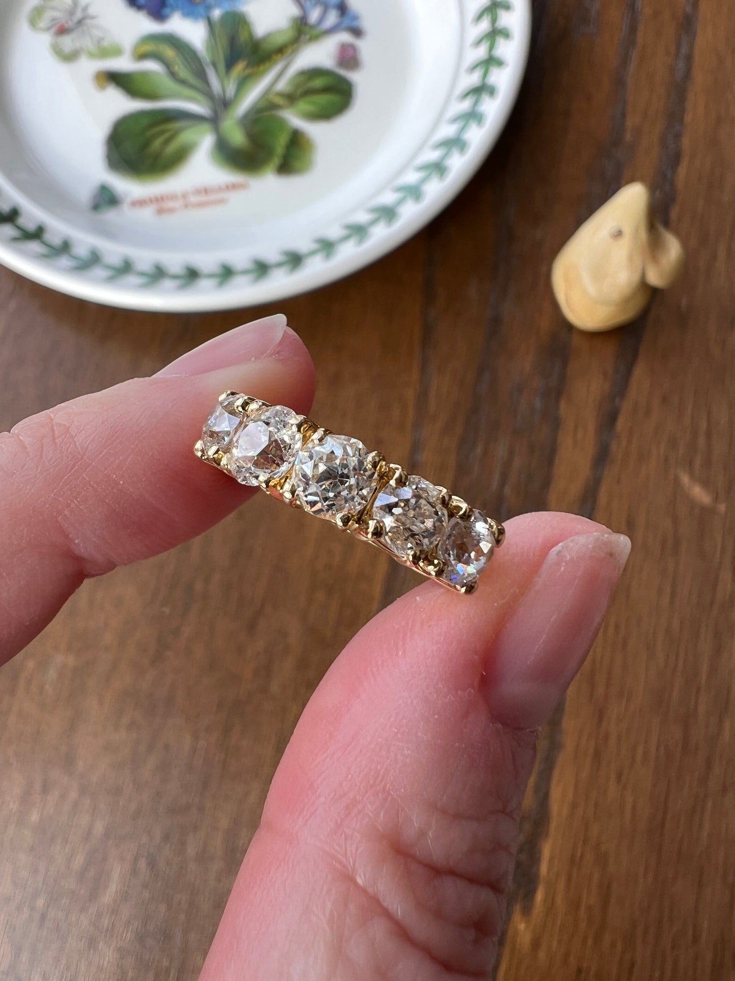 Chunky 2 1/2 Carat Old Mine Cut Antique DIAMOND Five Stone Band Line Ring 18k Gold French Vintage Setting Stacker