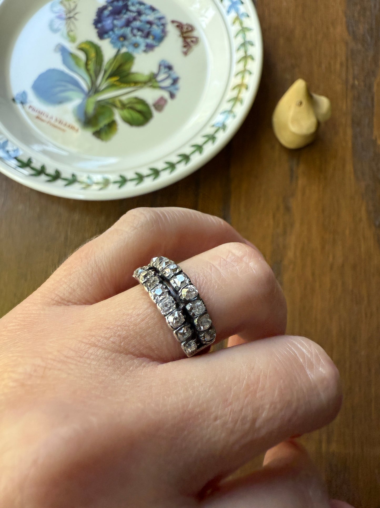 Antique 1.25 Carat Chunky Old Mine Cut DIAMOND Georgian 10k Gold Half Hoop Cigar Band Double Row Ring