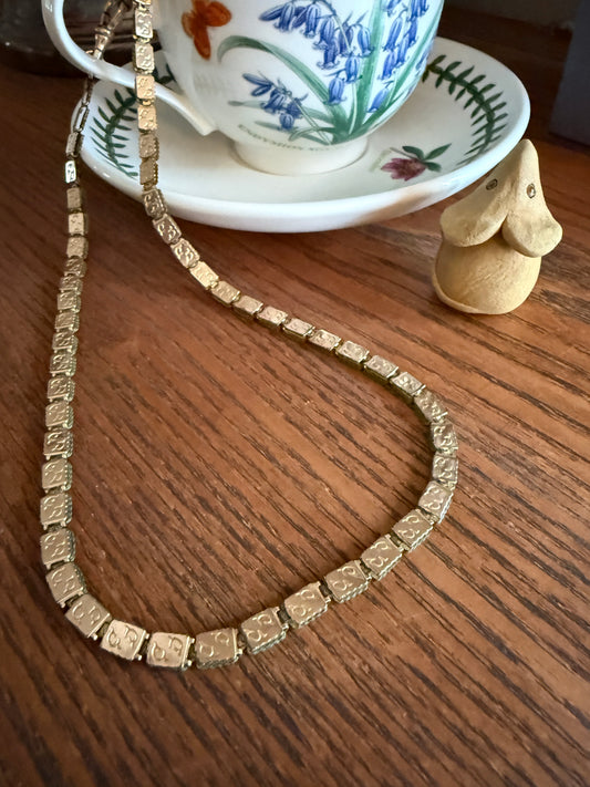 VICTORIAN Antique Book CHAIN Shimmering Necklace Gold Fill Rectangular Link Reversible Swirl Design Dog Clip