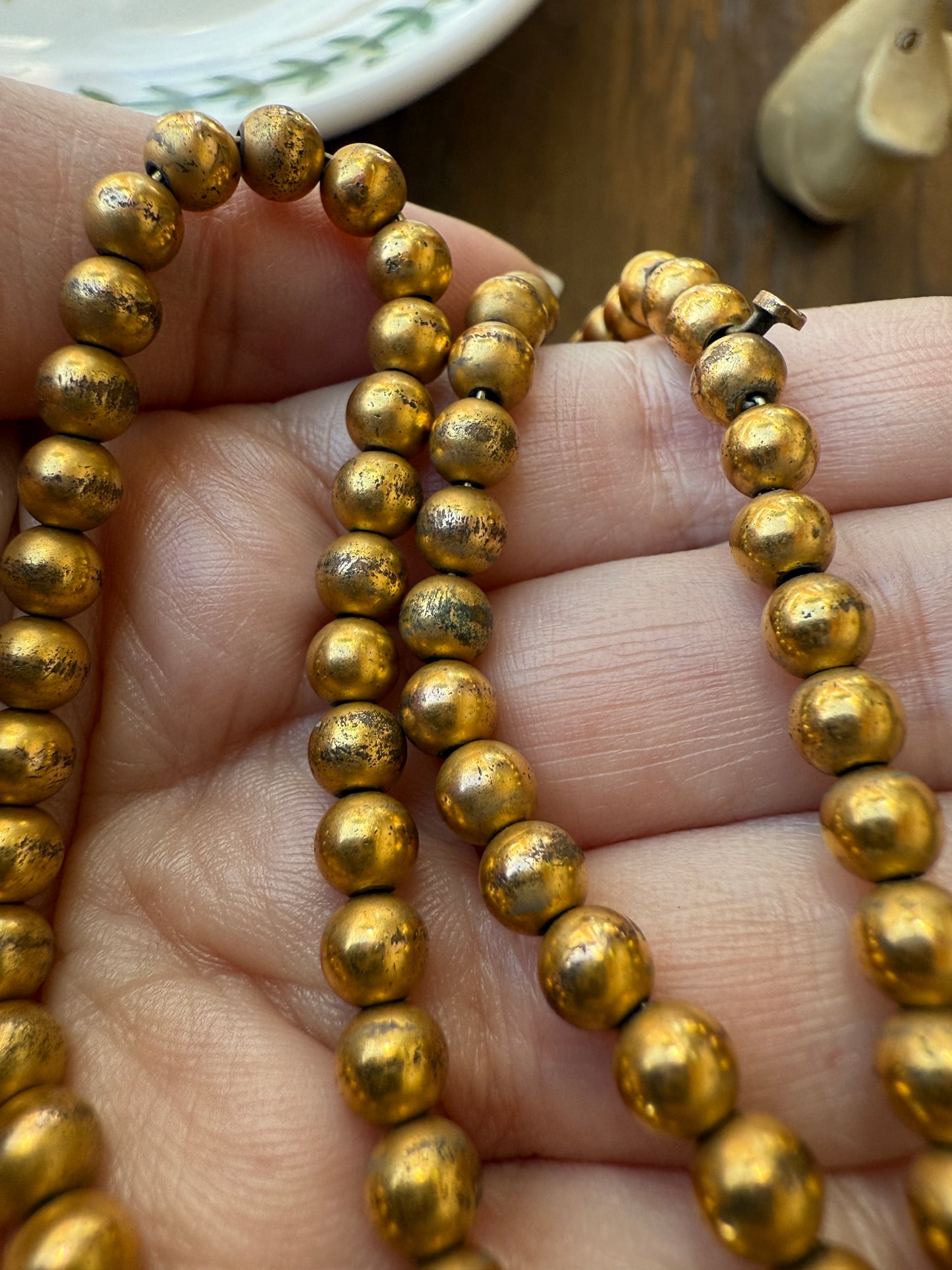 Antique Gold Filled Bead Necklace Chain #7 Small Uniform Choker 15.3g 14"