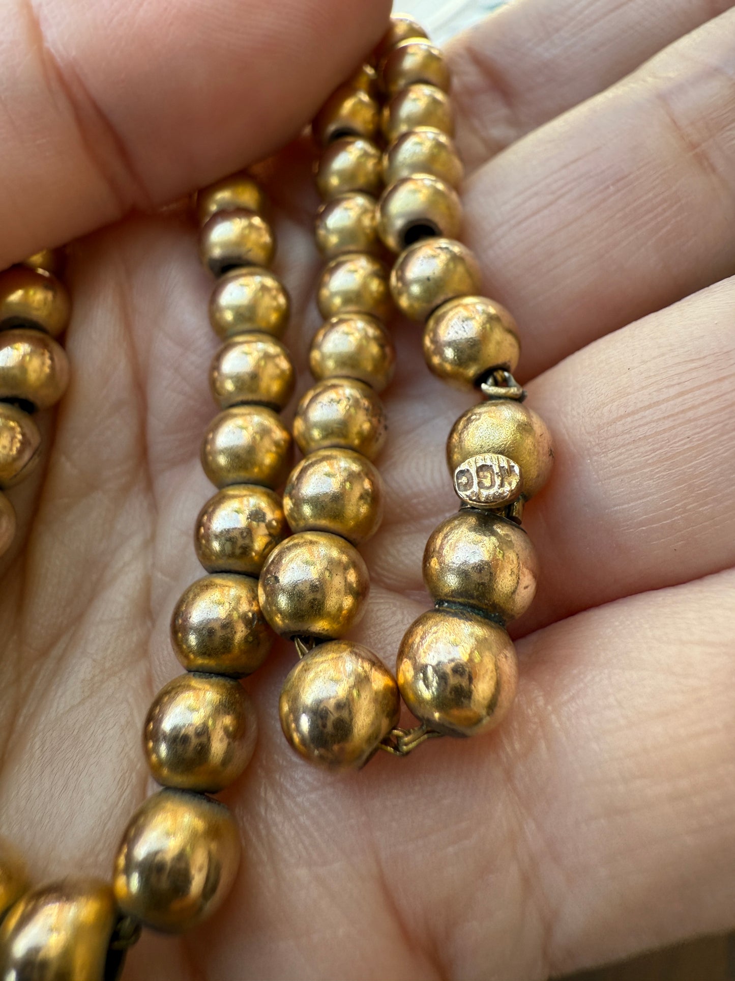 Antique Gold Filled Bead Necklace Chain #8 Medium Uniform Choker 29.9g 14.75"