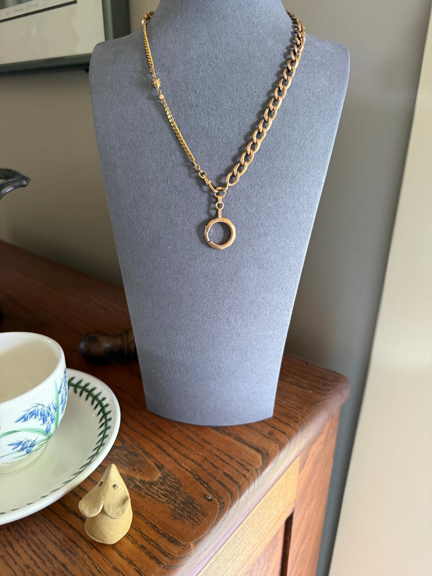 French Antique  14.4g 18k GOLD Solid Curb Embossed Link Watch Chain XL Faceted Spring Ring Dog Clip Extender Bracelet Connector
