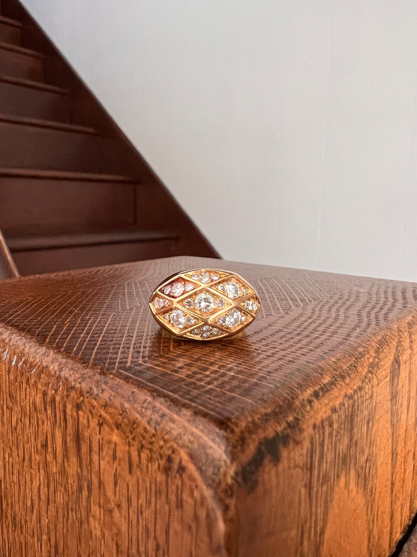 CHUNKY 1 Carat Geodesic Dome Ring 9g 18k Gold Bombe Band 29 Diamond Honeycomb Ring Heavy Retro Vintage