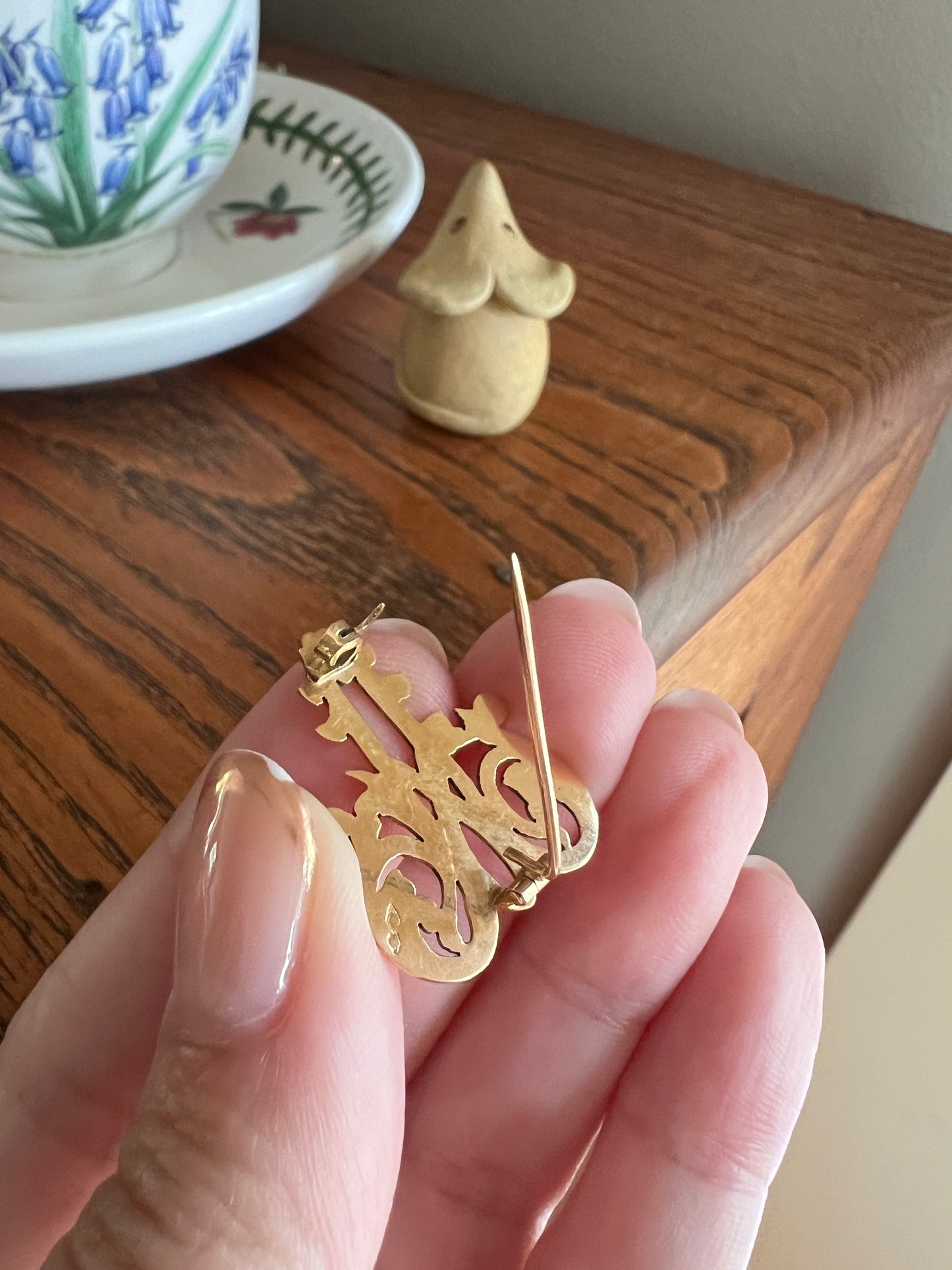 LETTER " A " Initial Pin Brooch for Pendant French Antique 18k Gold Belle Epoque Monogram Gift