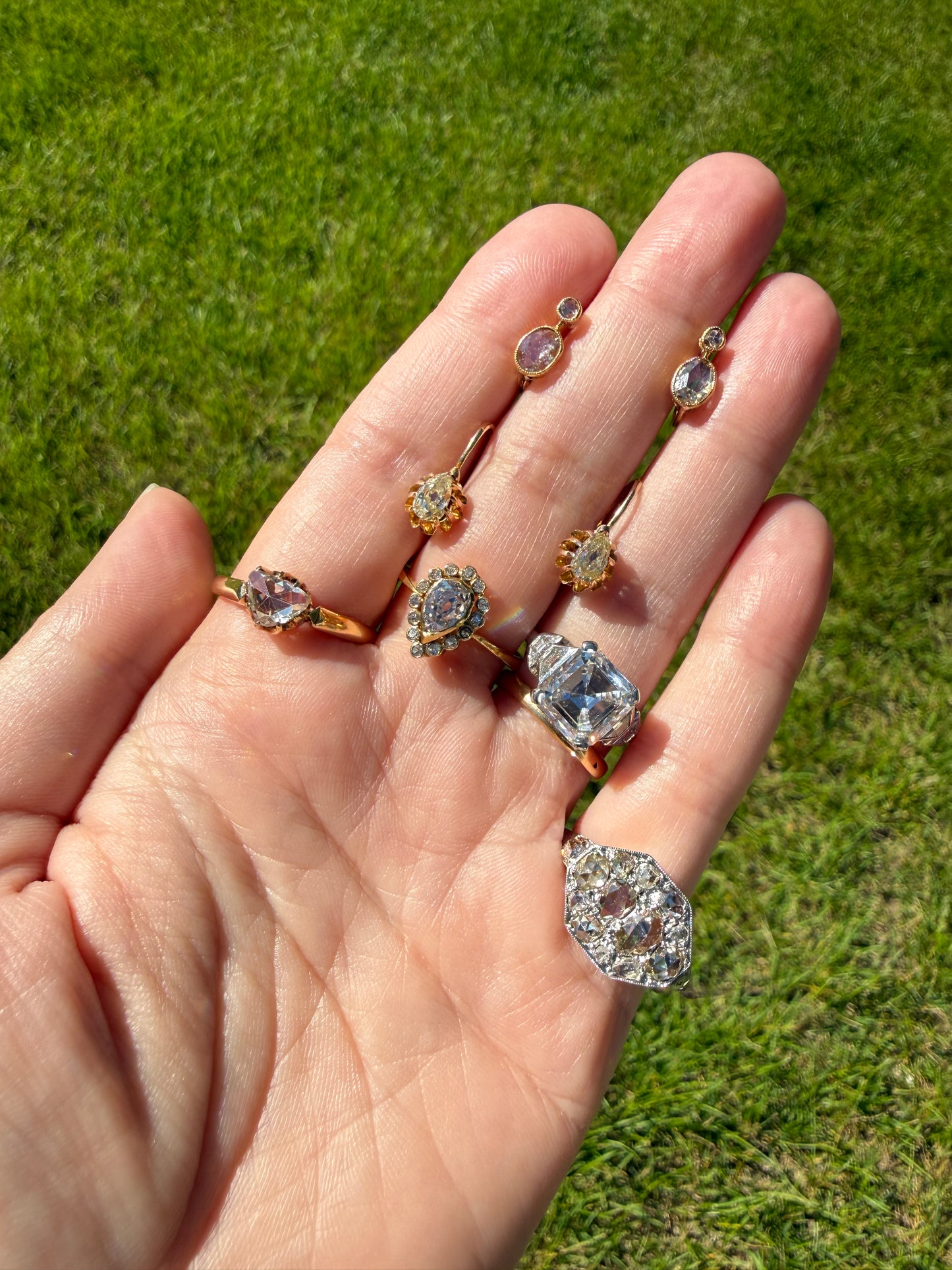 Vintage Halo Ring with Chunky .6 Carat Antique Old Mine Cut PEAR Diamond Eye Clean & Old Single Cuts Bezel Set Ring Teardrop Stacker
