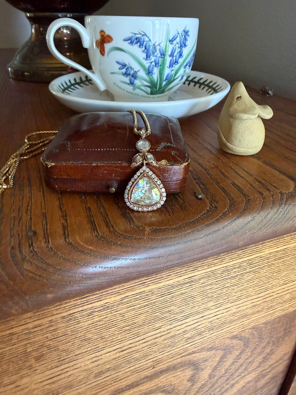 PEAR Triangular Antique XL Natural 3.5 Carats Old Dutch Rose Cut DIAMOND Pendant 14k Gold 5.4 Carats Face Up Retro Vintage 18k Venetian Chain