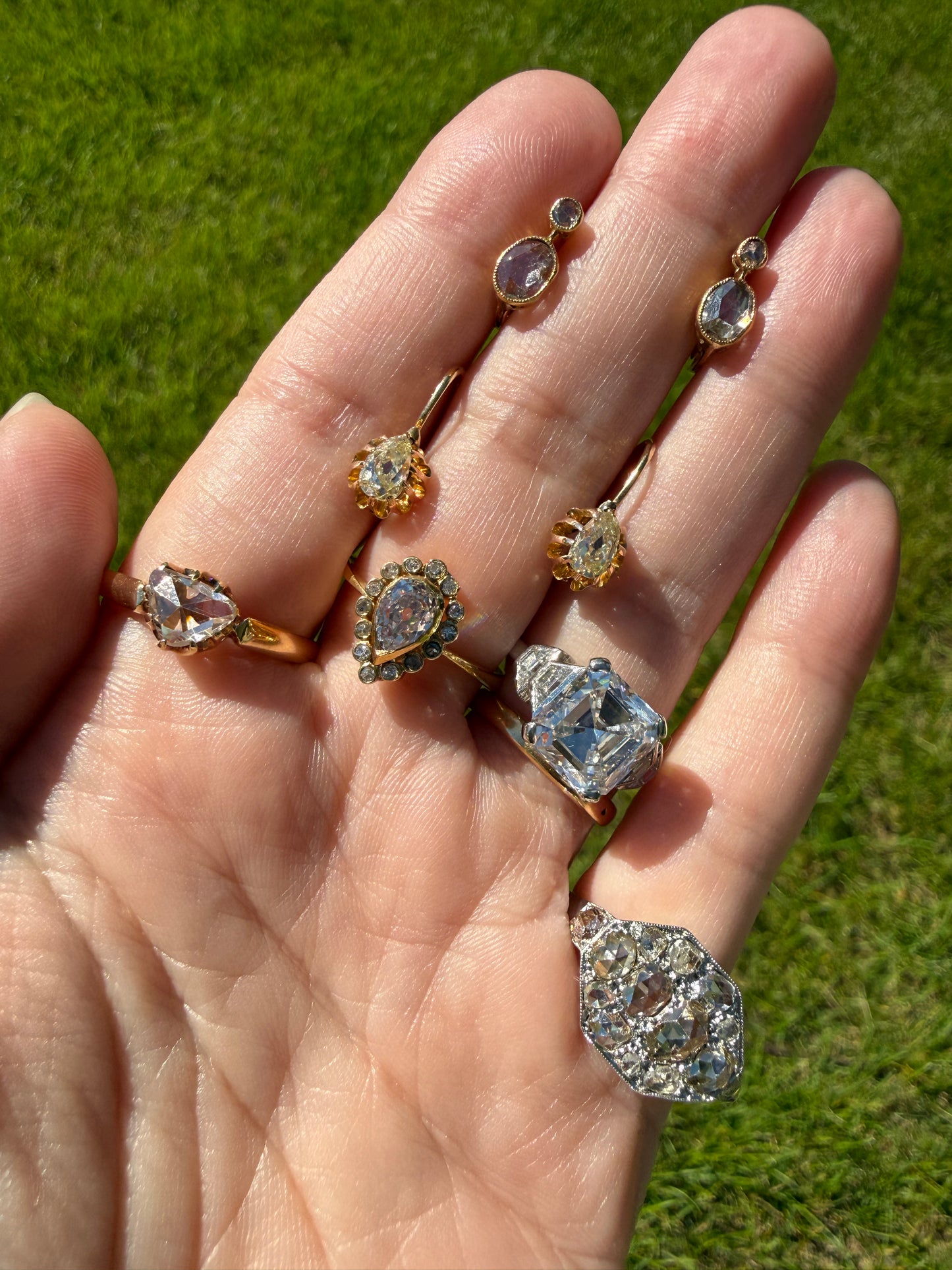 Vintage Halo Ring with Chunky .6 Carat Antique Old Mine Cut PEAR Diamond Eye Clean & Old Single Cuts Bezel Set Ring Teardrop Stacker