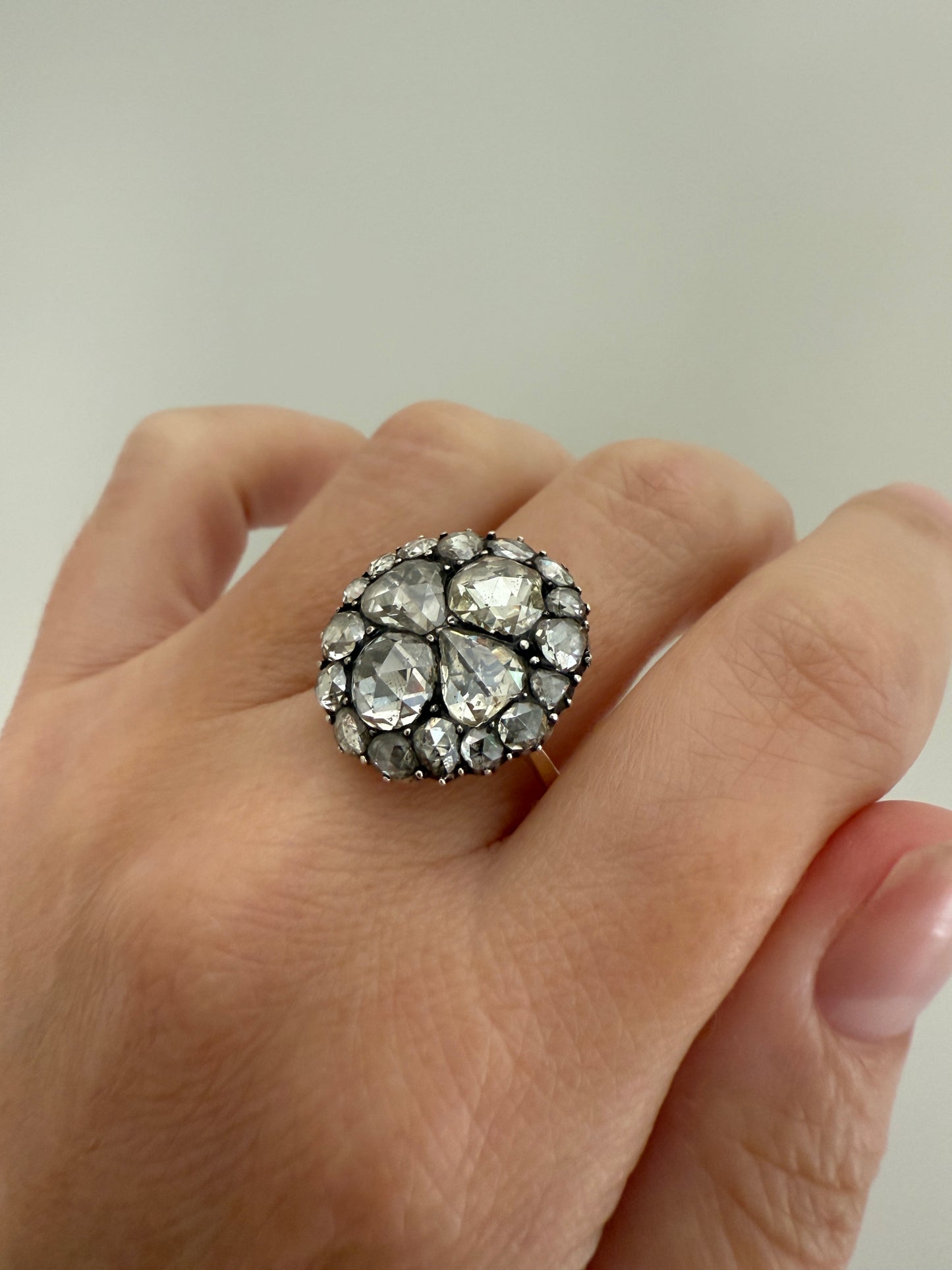 Stunning Antique 6 Carat Scale Dutch Rose Cut DIAMOND 14k Gold Silver Cluster Chunky Pear Stacker Rare Bauble