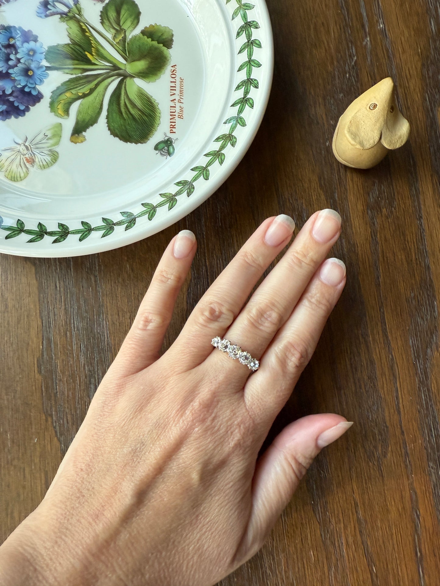 Five Stone Victorian Antique 1.75 CARAT Old Mine Cut DIAMOND Tall Stacker Ring 18k Gold Skinny Band Wedding Anniversary