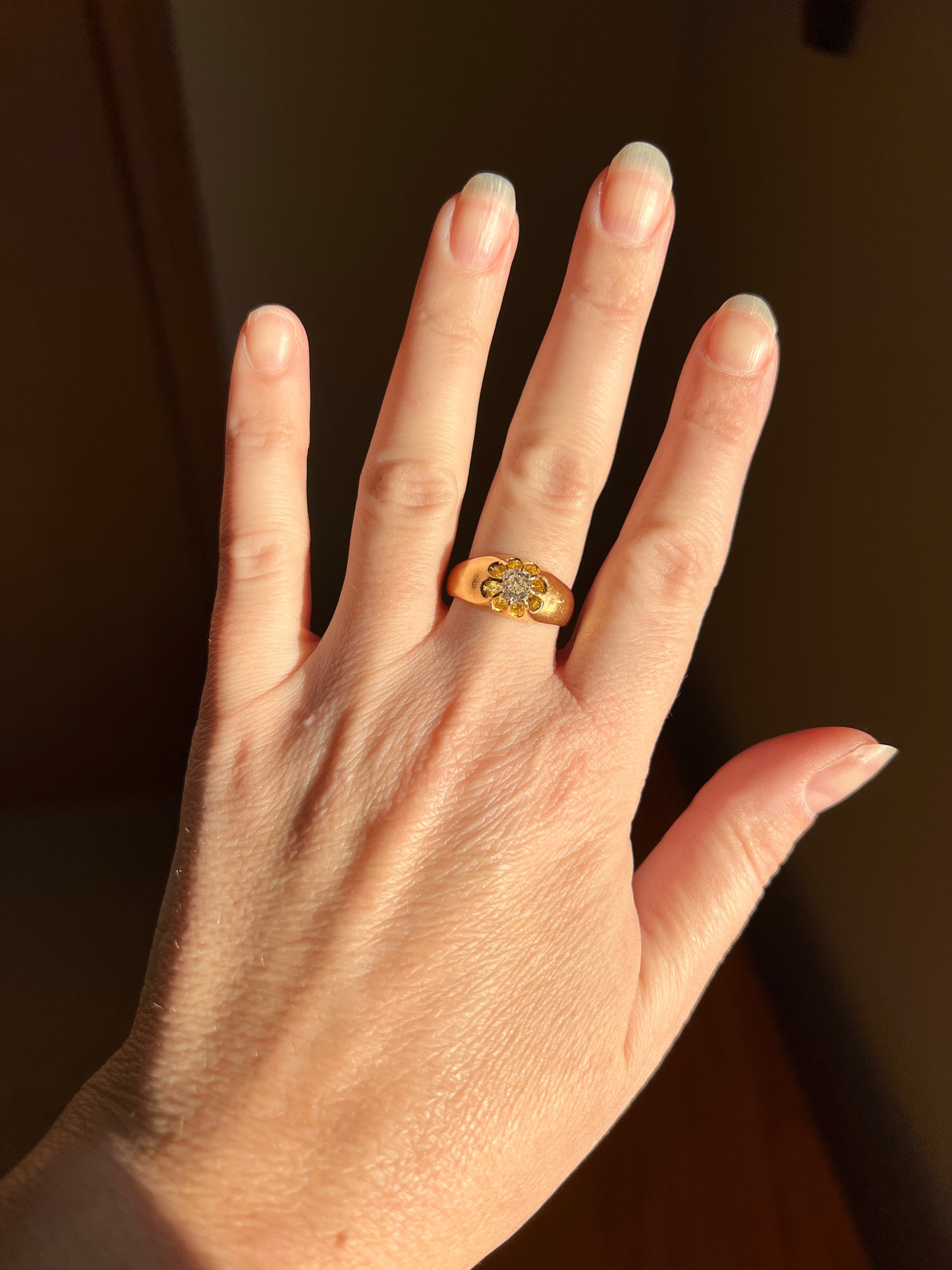 Chunky .6 Carat Old Mine Cut Diamond Buttercup Gypsy Band Glowing 18k Gold Ring Glowing Stacker Wide Band Unisex