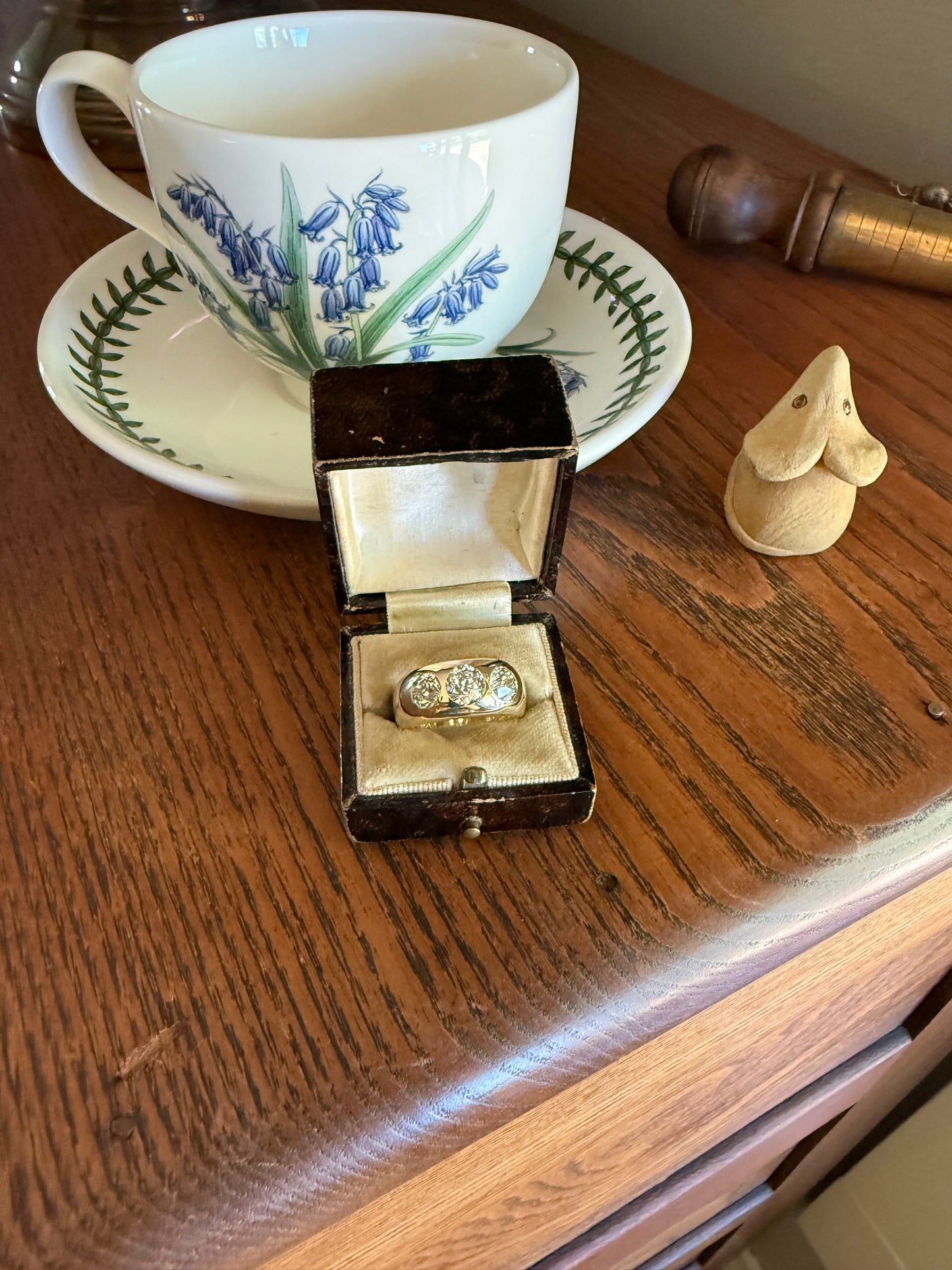 HEAVY Antique 2.4 Carats Natural Old Mine Cut Diamond Three Stone Gypsy Band 10.1g 14k Gold Stacker Ring Man Unisex Chunky
