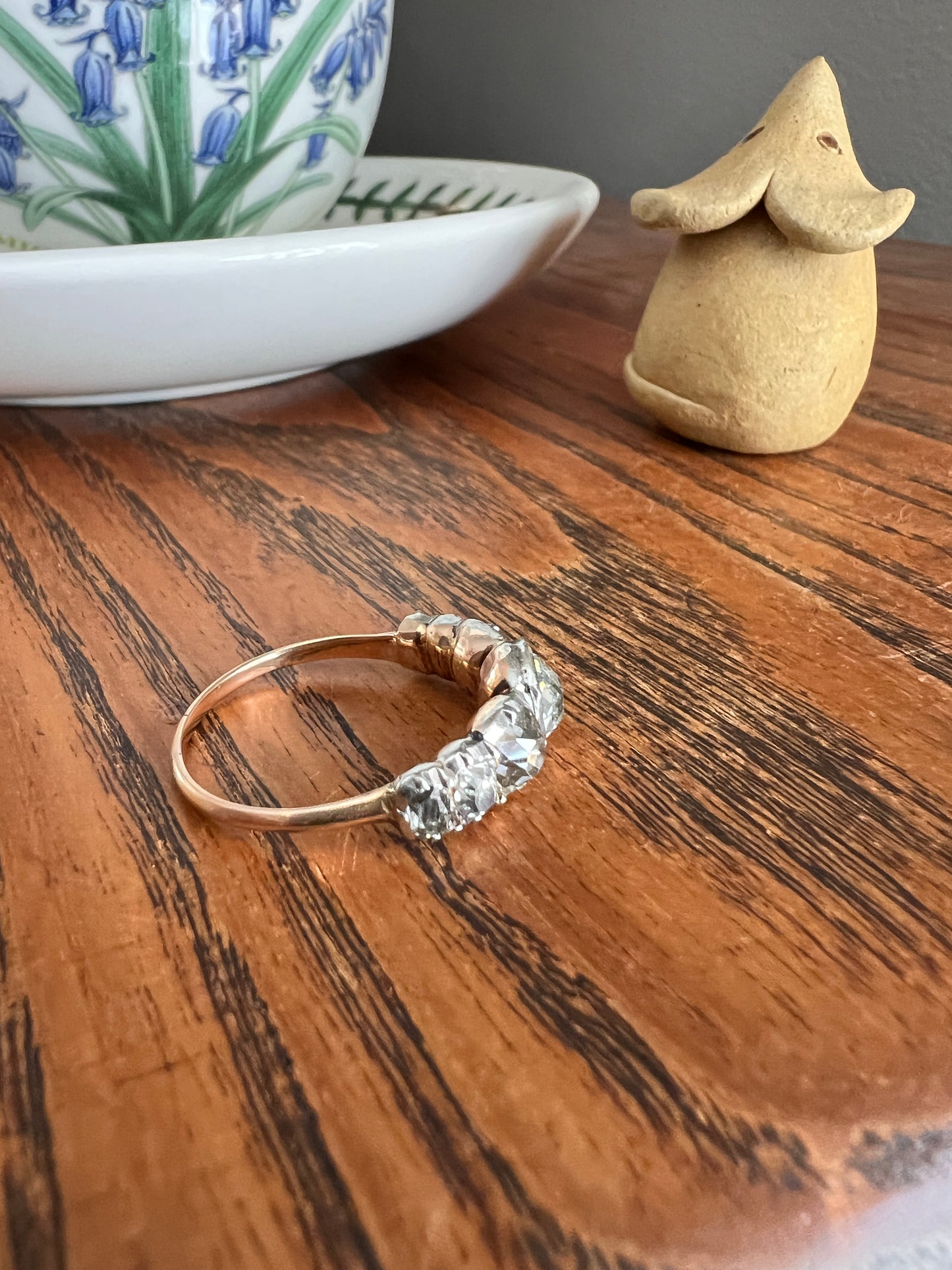 Chunky Three Carat Peruzzi Old Mine Cut DIAMOND Antique Domed Seven Stone HALF HOOP 18k Gold Ring Georgian Band