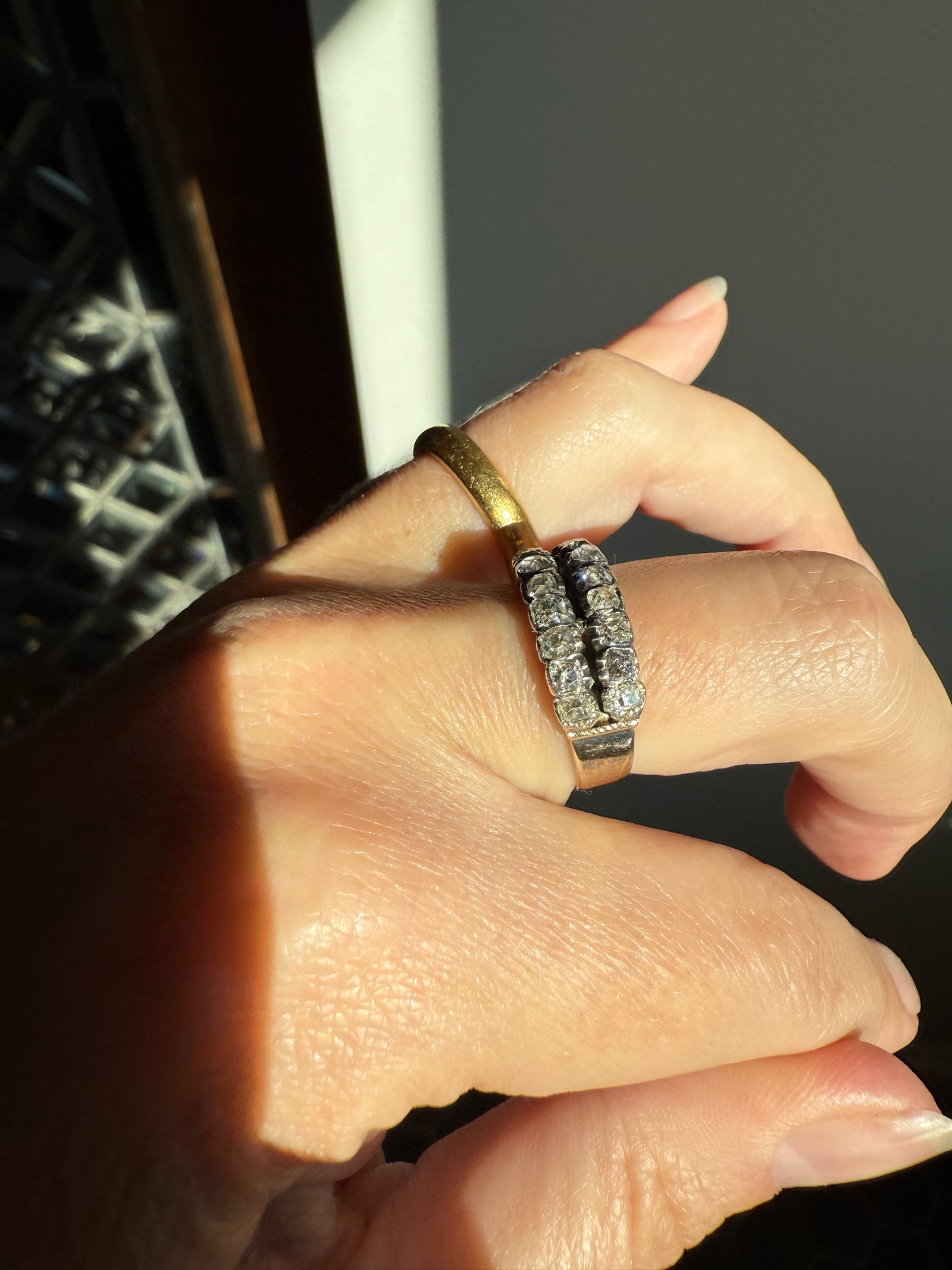 Antique 1.25 Carat Chunky Old Mine Cut DIAMOND Georgian 10k Gold Half Hoop Cigar Band Double Row Ring