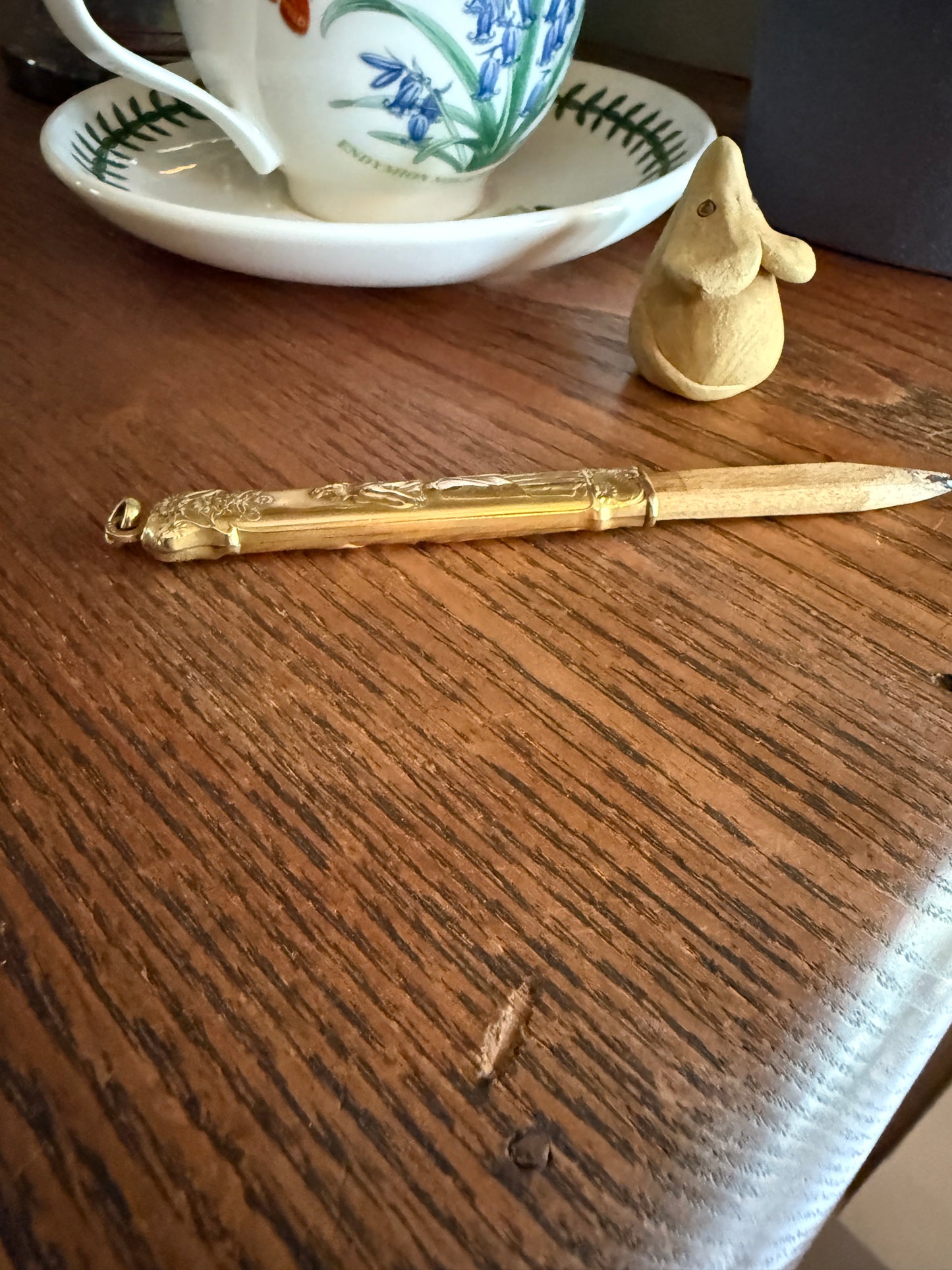 Victorian Lady French ANTIQUE " FIX " Brand Chatelaine Pencil Needle Case Pendant Rosy Gold Fill Forget Me Not Floral