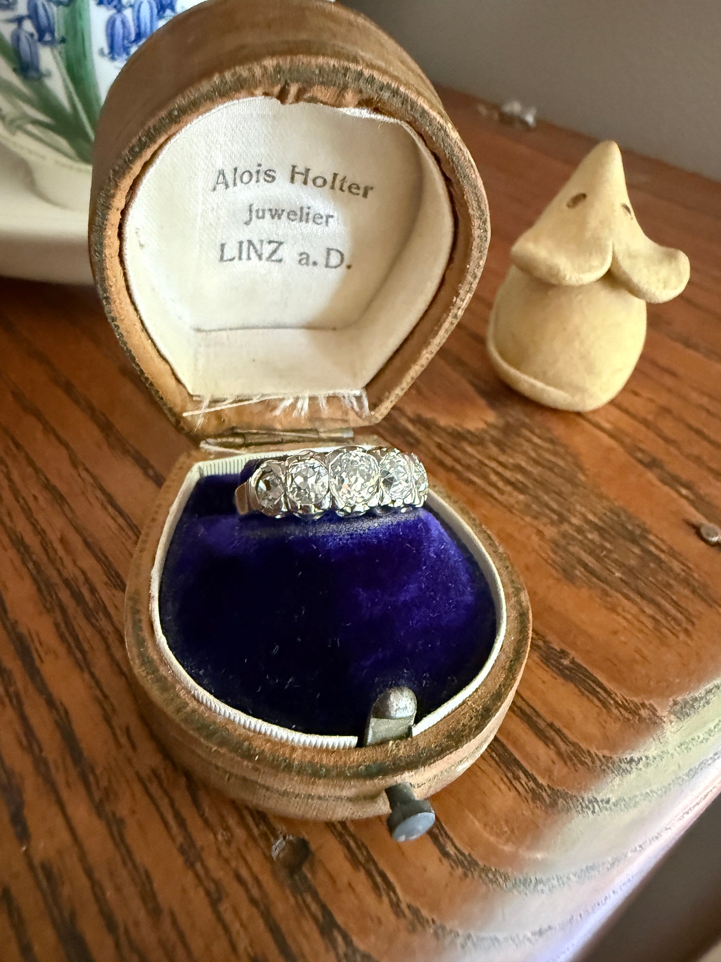 CHUNKY 1.5 Carat Five Stone Old Mine Cut Diamond Band French Antique Platinum Ring Stacker