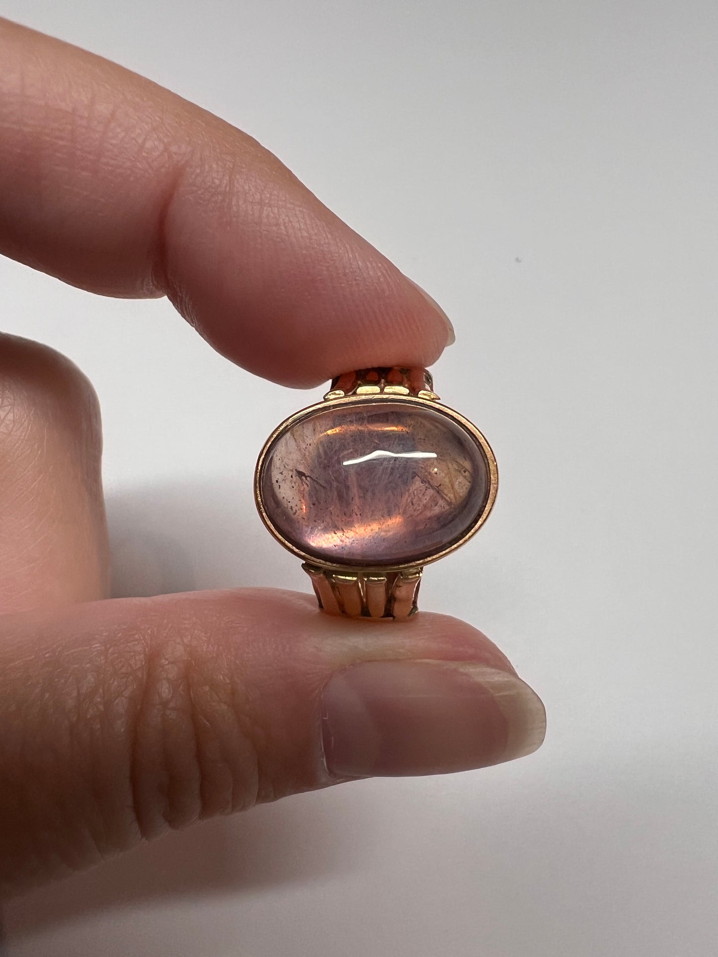 Glowing Natural CHRYSOBERYL Dusty Rose PINK Iridescent French Antique Ring 18k Rose Gold