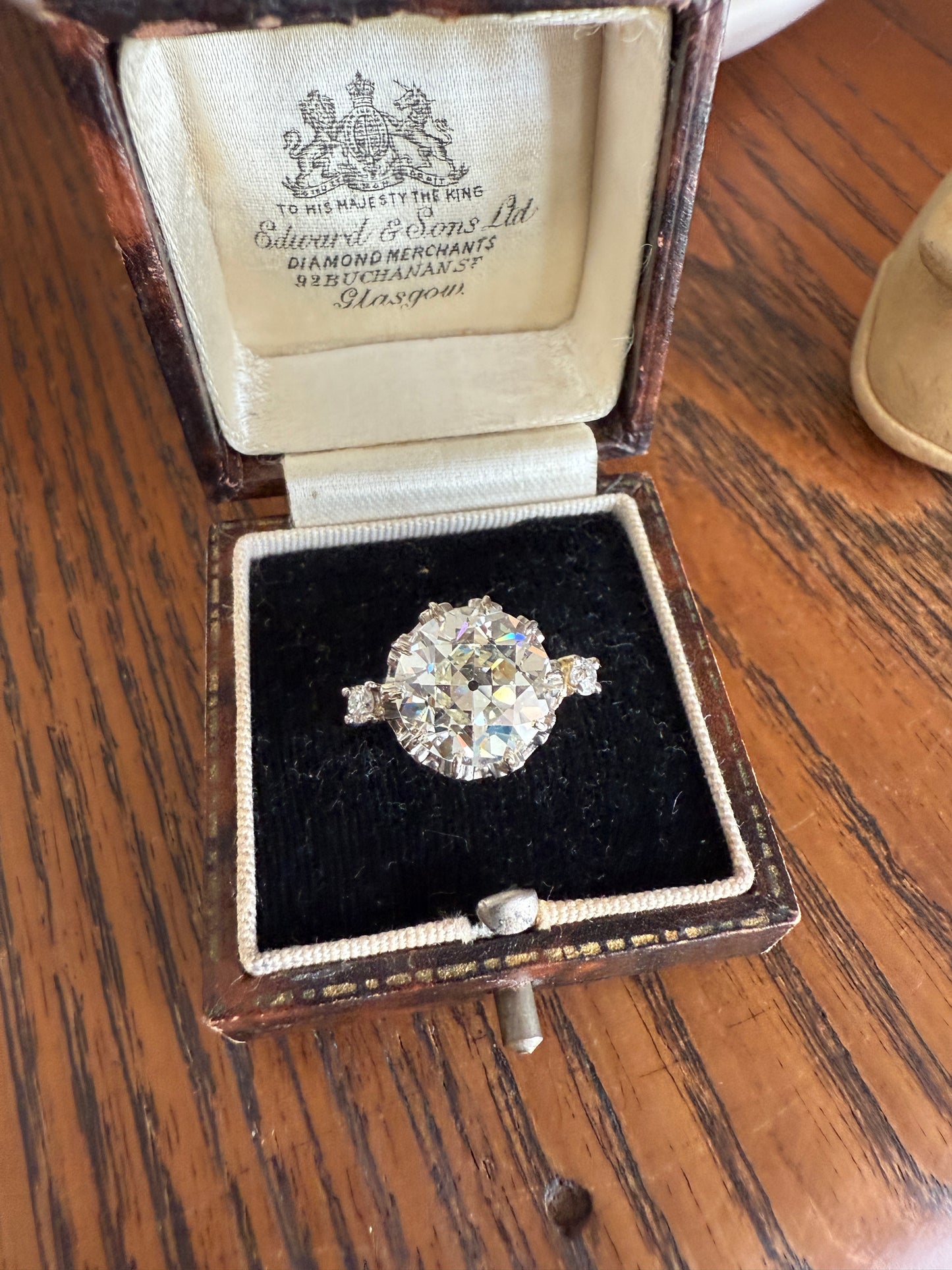 Special French Original Antique 4.07 CARAT Natural Old European Cut DIAMOND Eye Clean Solitaire Engagement Ring 18k Rosy Gold Platinum