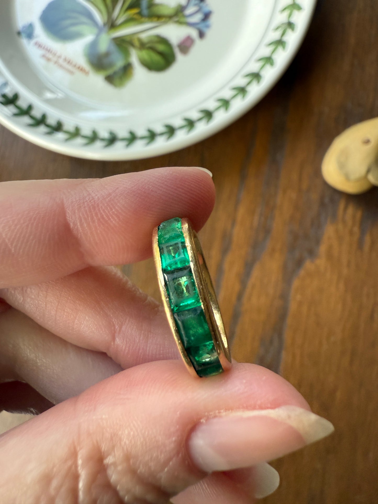 Vintage 5mm Channel Set 14 EMERALD Full ETERNITY Band Ring 18k Gold 2.25 Carat Skinny Line Stacker French Chunky Green