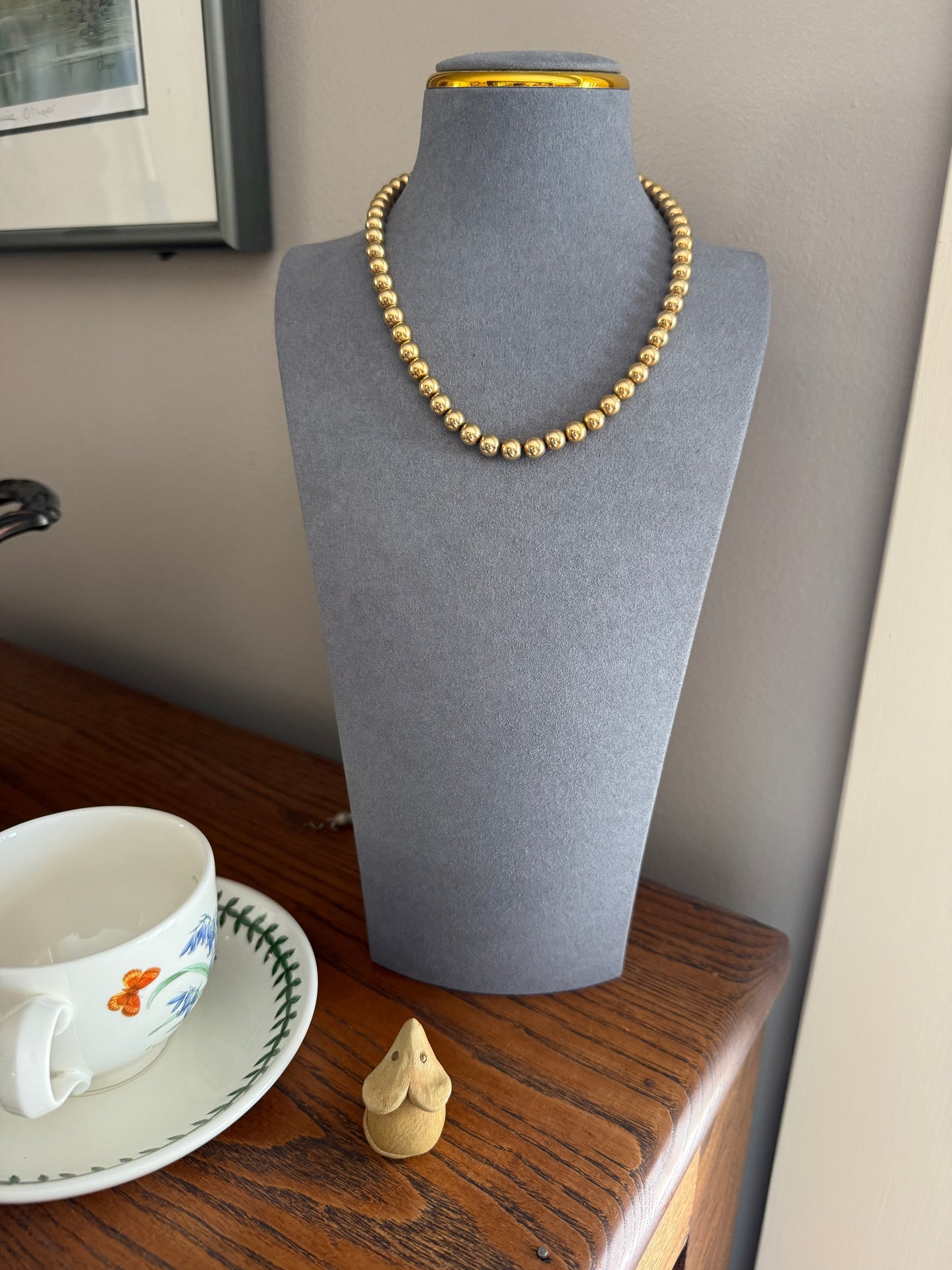 Antique Gold Filled Bead Necklace Chain #5 Large Uniform 22.5g Adjustable 11-16 Inch Choker Collar