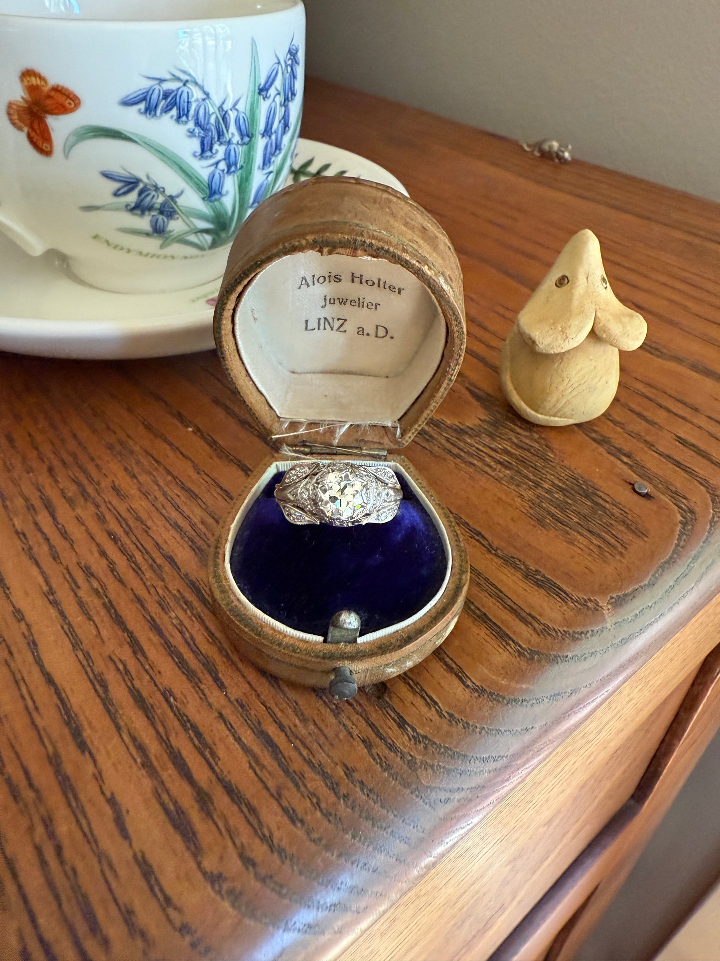 PLATINUM 1.7Ctw Art Deco Eye CLEAN Old European Cut Diamond Solitaire Engagement Ring w/ Wedding Set Wrap Encrusted Leaf Prong Antique c1928
