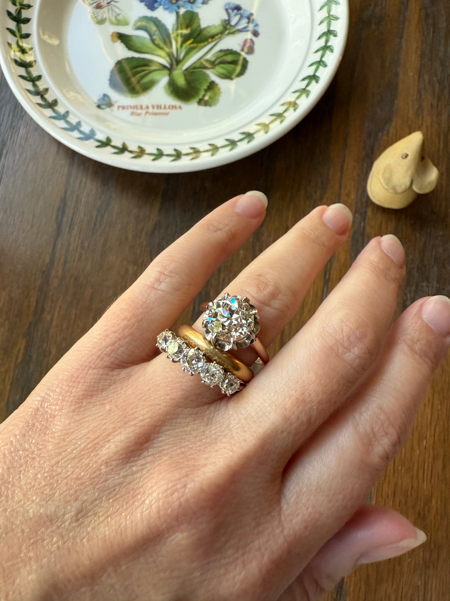 Five Stone Victorian Antique 1.75 CARAT Old Mine Cut DIAMOND Tall Stacker Ring 18k Gold Skinny Band Wedding Anniversary