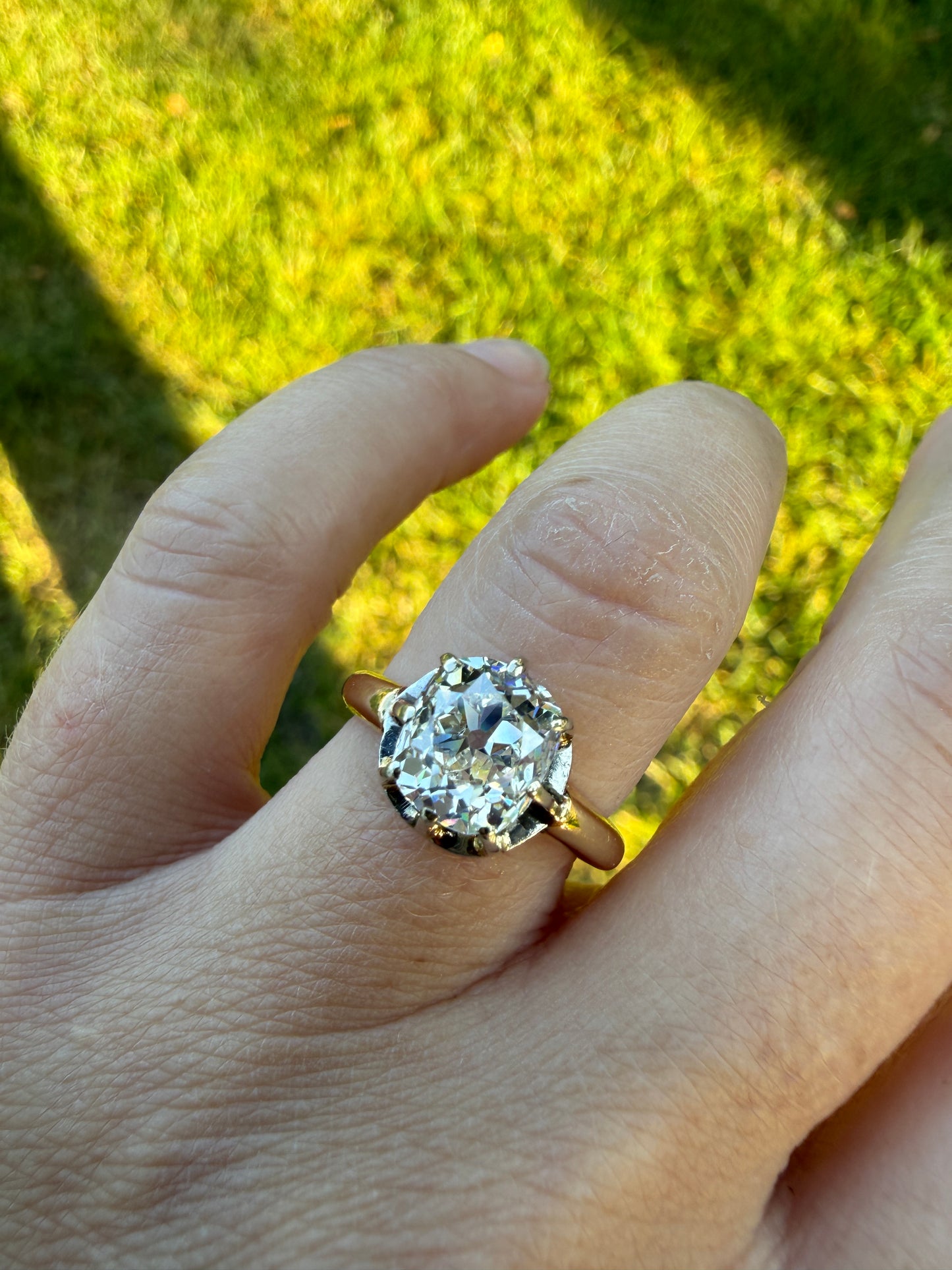 Original Antique Eye Clean 2.1 Carats Natural Old Mine Cut DiAMOND Solitaire Ring French 18k GOLD Engagement Art Deco 2.1Ctw