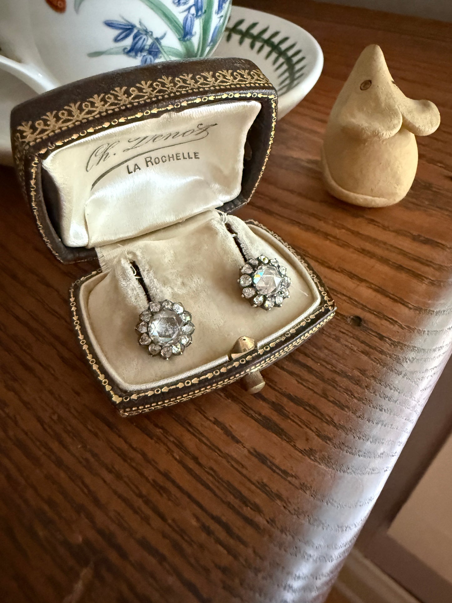 Gorgeous Rose Cut DIAMOND Cluster Stud Earrings Domed Disco Balls w/ Halo 14k Gold Silver Chunky Foiled Stones