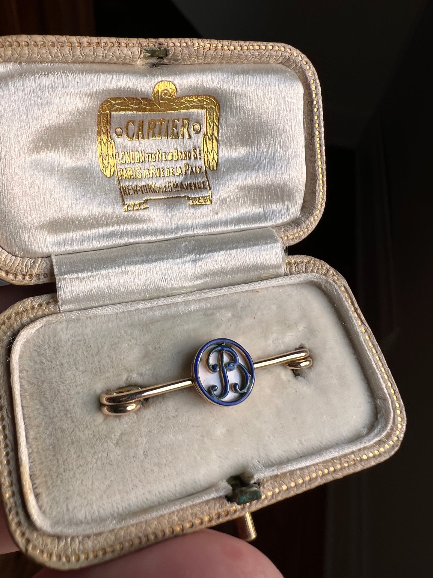 CARTIER Antique Rare BOXED Dated 1912 Letter B Initial Safety Pin Pendant Charm Holder Connector Extender Art Nouveau