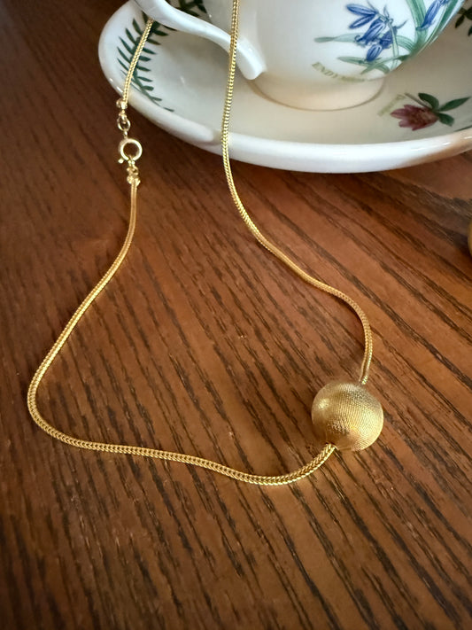 Retro Vintage Snake Chain Gold Plated Ball Sphere Pendant Short Necklace