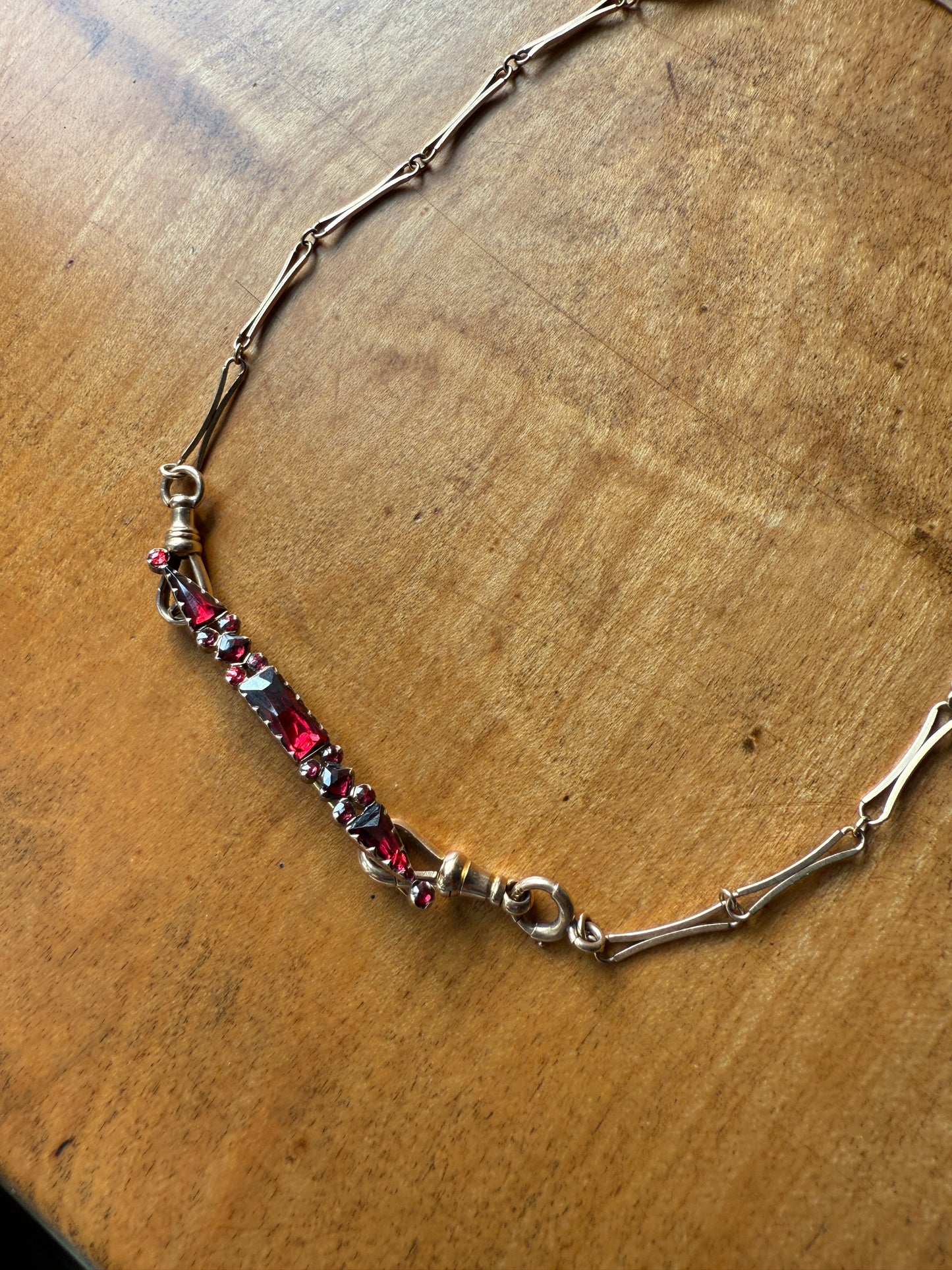 PERPIGNAN Garnet Purple Pink Bar Line Brooch for Pendant Conversion French Antique Victorian 18k Gold Extender Connector Triangle Cut