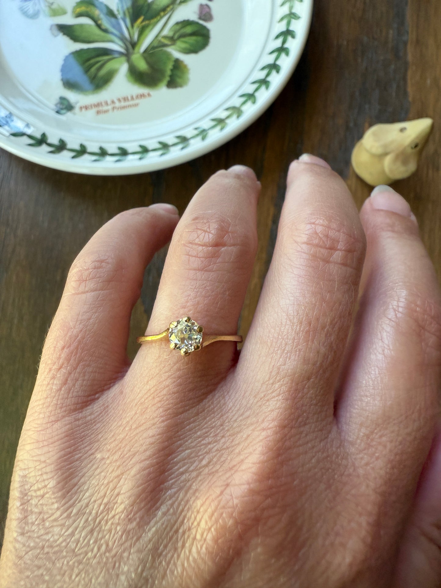 Antique .5 Carat Eye Clean Old Mine Cut Diamond 18k Gold French Swirl Setting Engagement Ring Solitaire