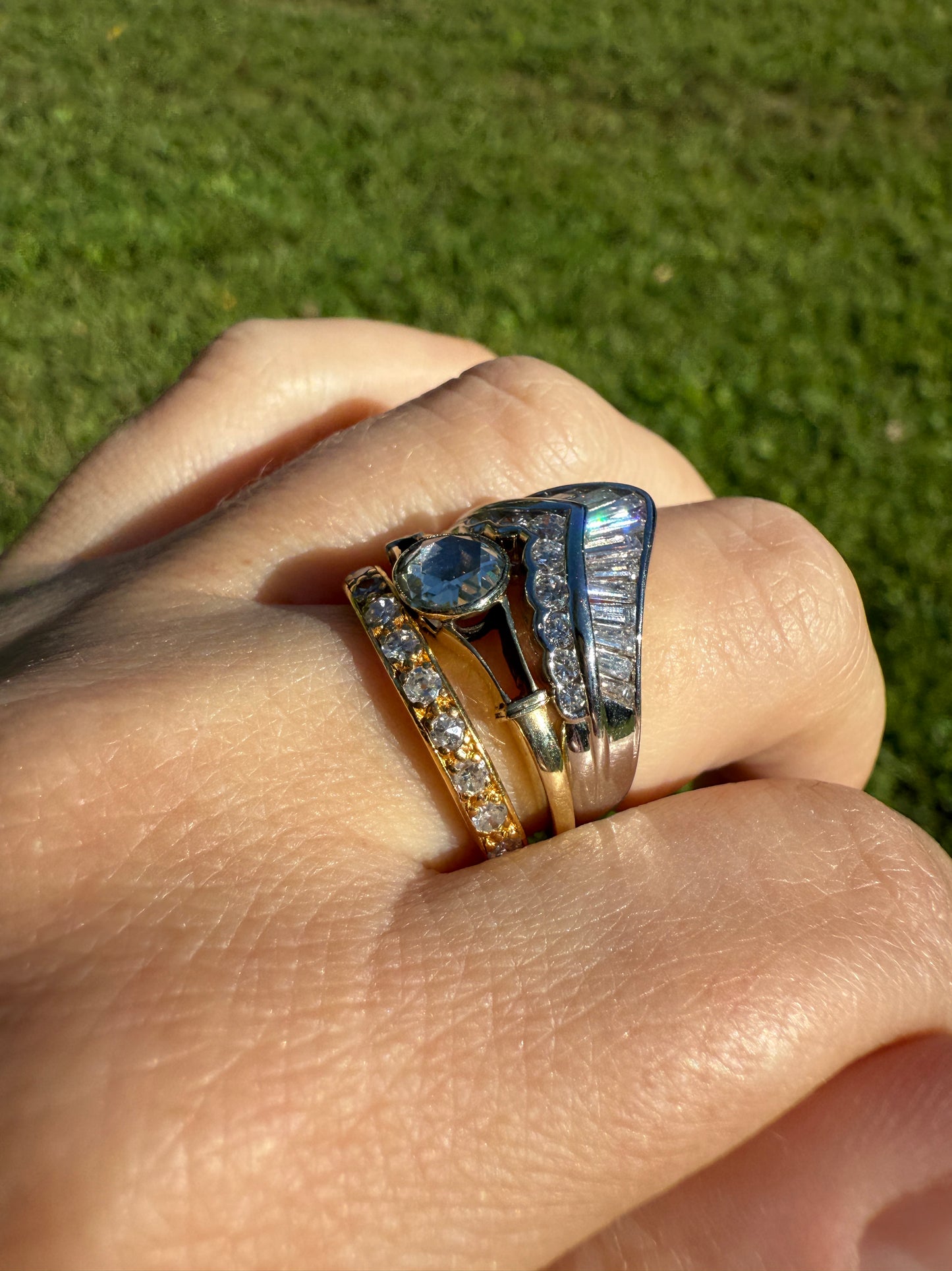 Chevron TIARA 1.5 Carat Baguette Brilliant Cut Diamonds French 8.5g PLATINUM Vintage V Ring Stacker Band Chunky