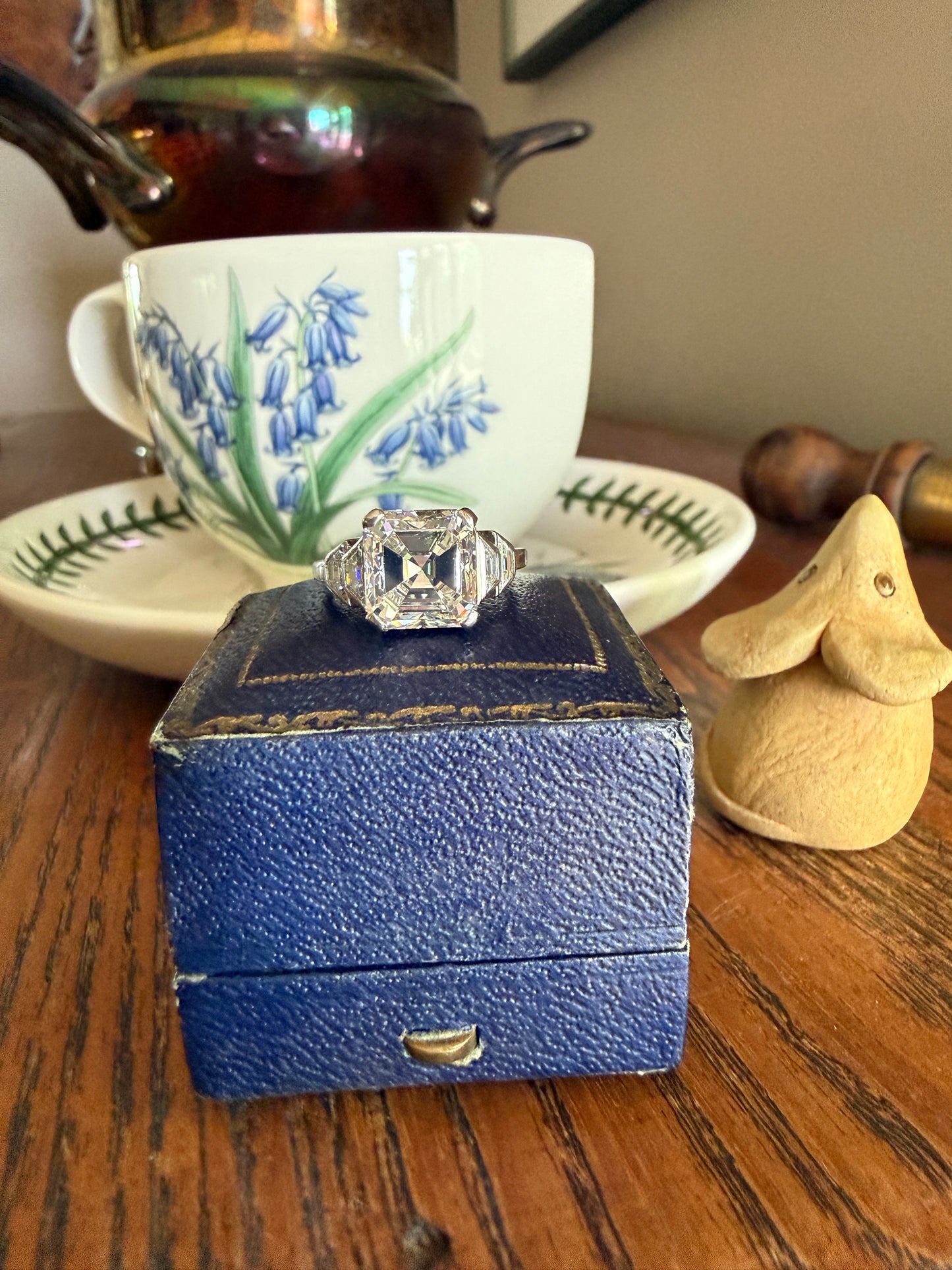 Exceptional 4 Carat Square Step Cut Diamond Solitaire Ring French PLATINUM w/ Trapezoid Accents Vintage to Art Deco 4.5Ctw Faces Eye CLEAN