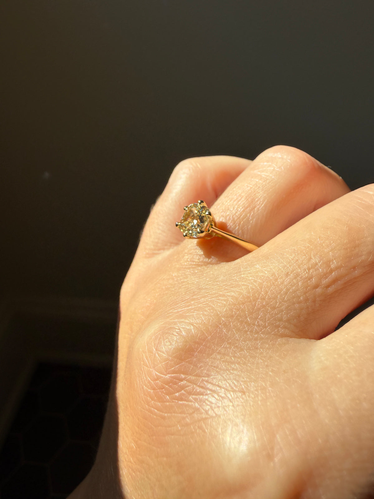 Fancy Brownish Yellow Eye Clean 1.52 Carat Cushion Cut DIAMOND Ring w/ CERT. French Vintage Solitaire 18k Gold Engagement Paris Find