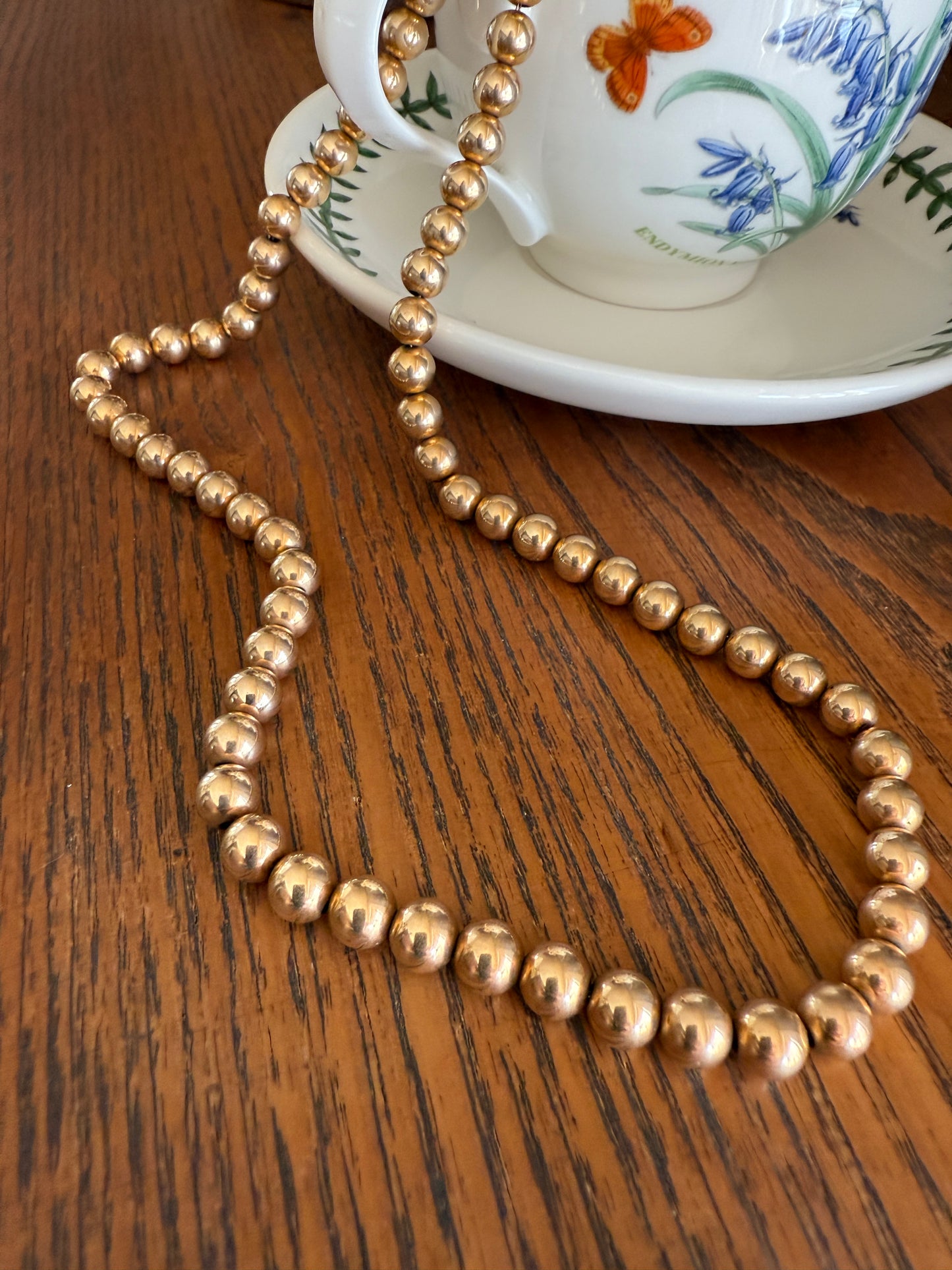 Antique Gold Filled Bead Necklace Chain #6 Large Uniform 24.4g 18.5"