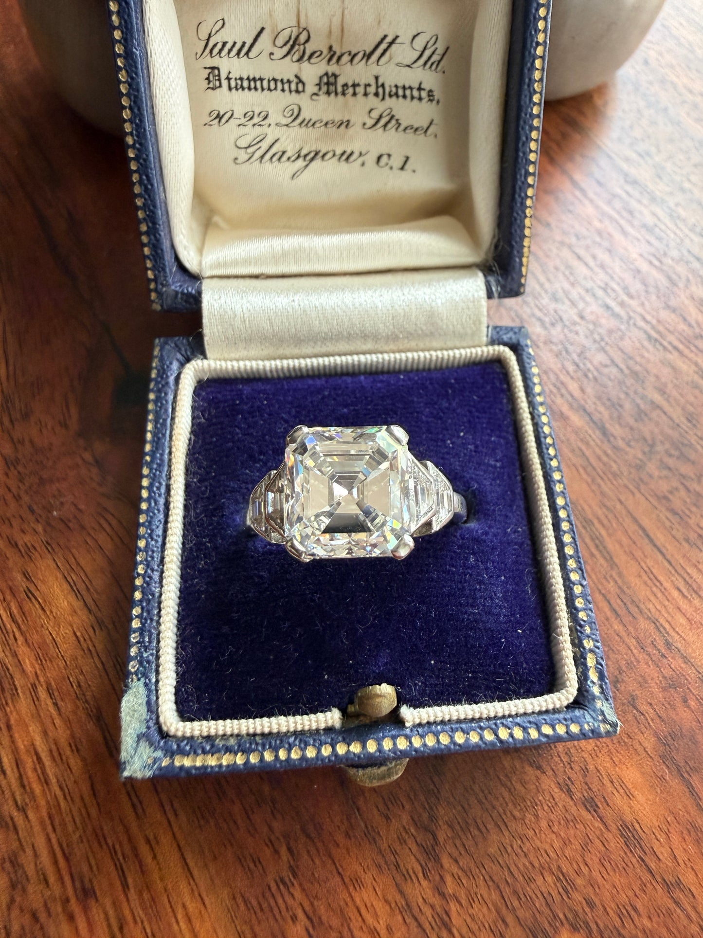 Exceptional 4 Carat Square Step Cut Diamond Solitaire Ring French PLATINUM w/ Trapezoid Accents Vintage to Art Deco 4.5Ctw Faces Eye CLEAN