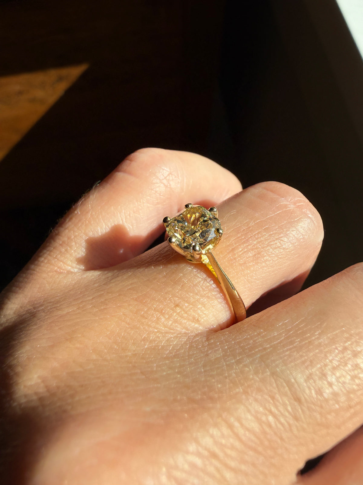 Fancy Brownish Yellow Eye Clean 1.52 Carat Cushion Cut DIAMOND Ring w/ CERT. French Vintage Solitaire 18k Gold Engagement Paris Find