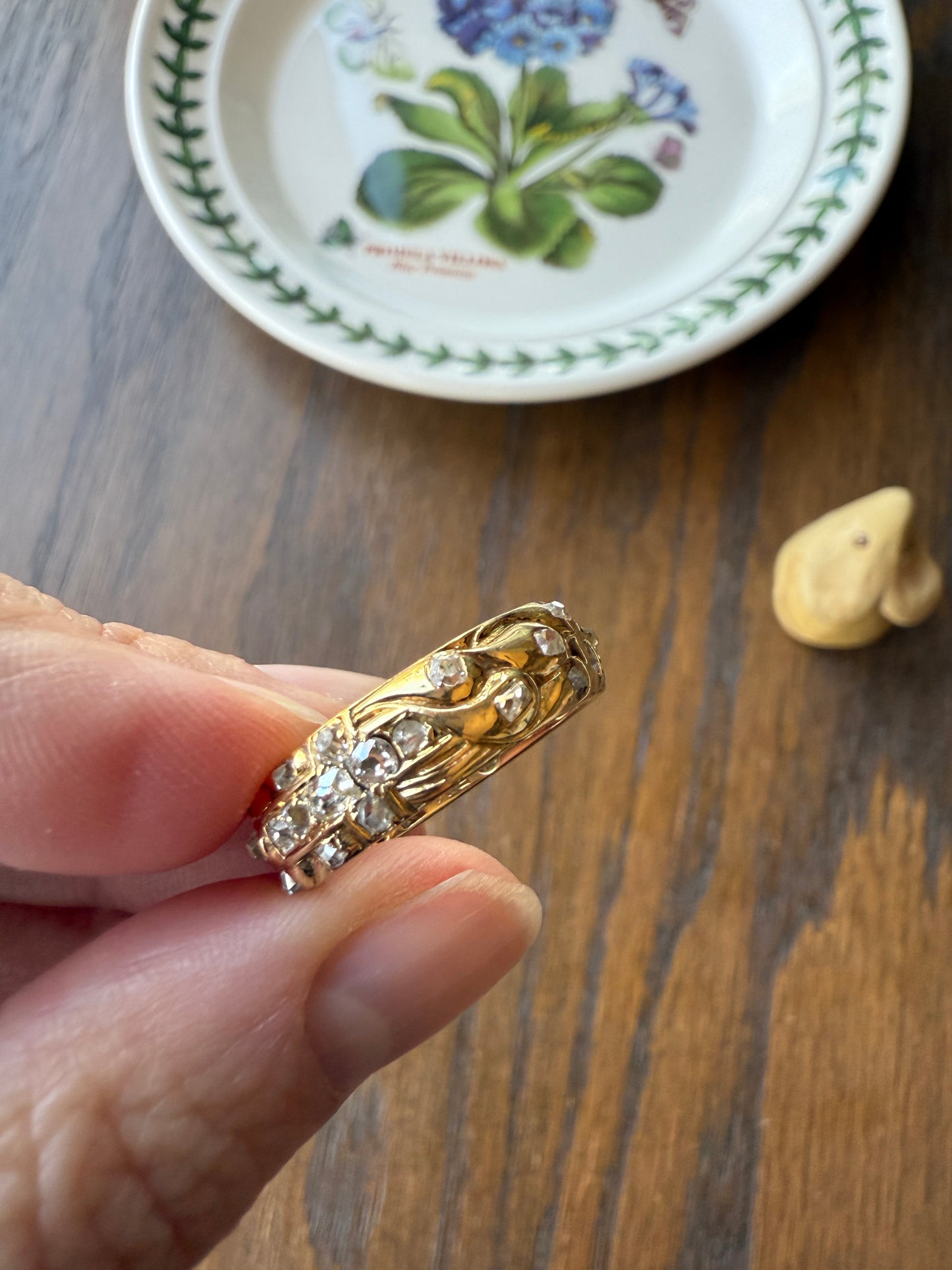 HEAVY One of a Kind Chunky Elongated 1.5ctw Old Mine Cut DIAMOND Encrusted Eternity Band French c1939 Ring 9.6g 18k Gold Anniversary? Dated
