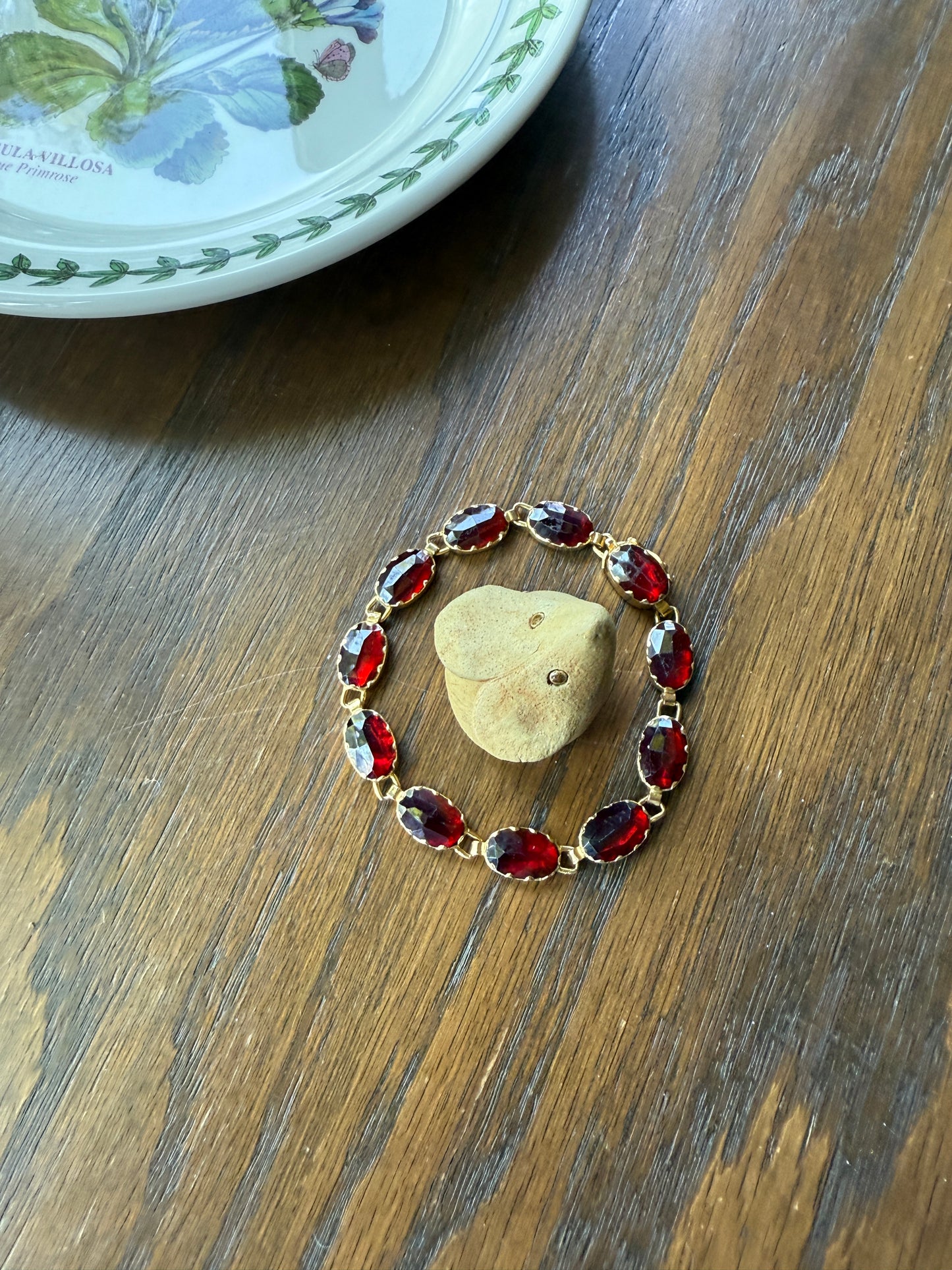 Vintage French Perpignan GARNET Riviere Eternity Bracelet 18k Gold Large Oval Bezel Set Rose Cut Closed Back Glowing Crimson Red Riviera