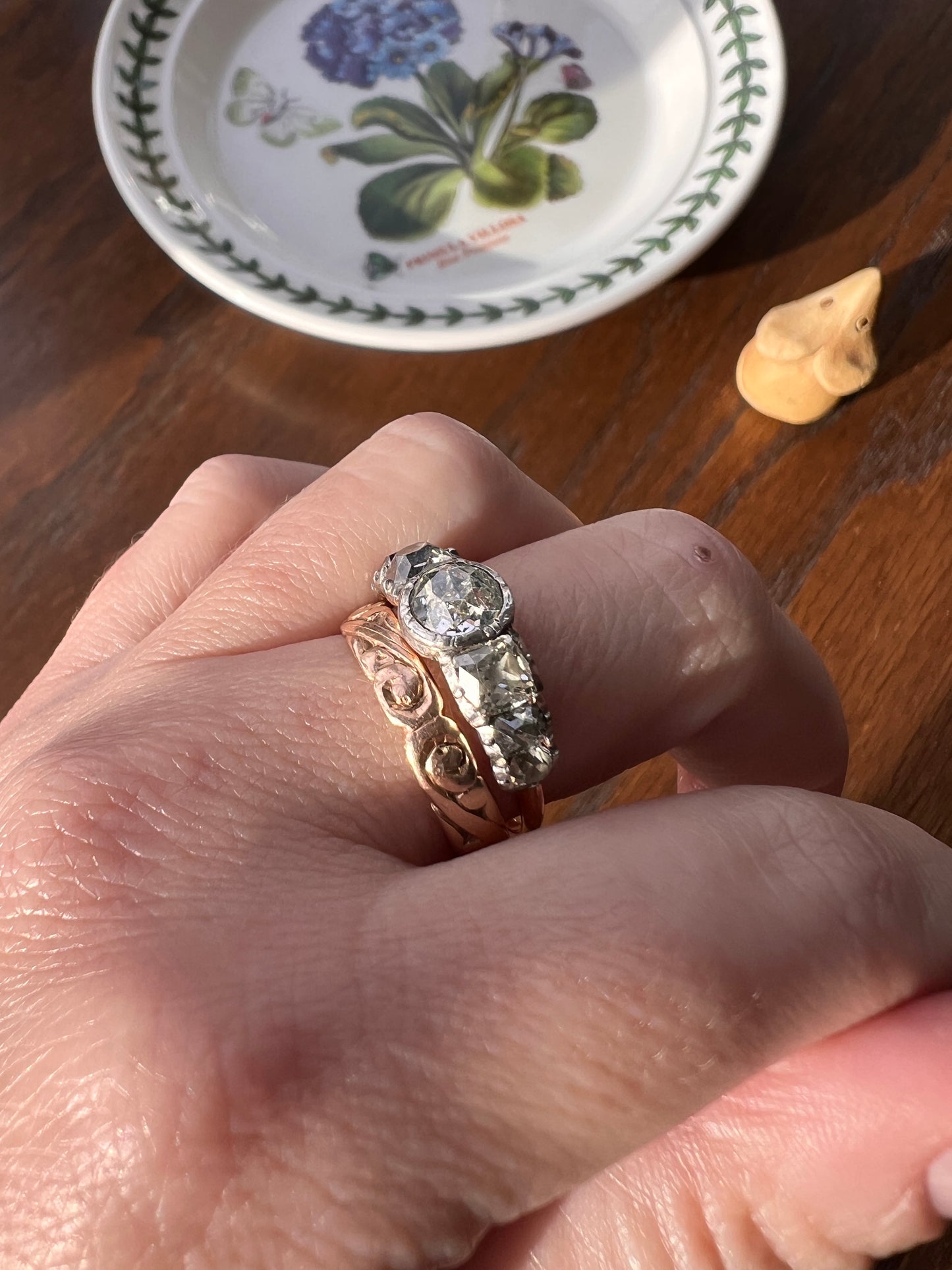 Chunky Three Carat Peruzzi Old Mine Cut DIAMOND Antique Domed Seven Stone HALF HOOP 18k Gold Ring Georgian Band